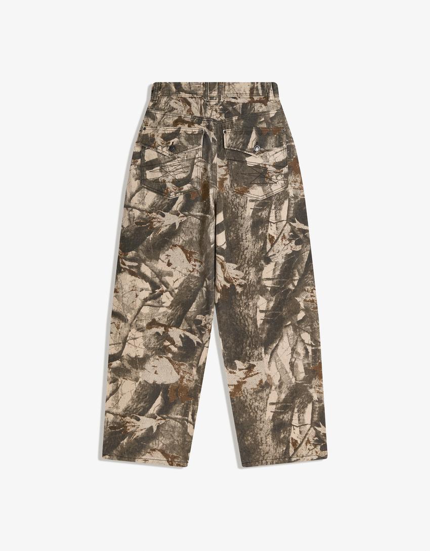 Pantalon super baggy fit imprimé-Marron