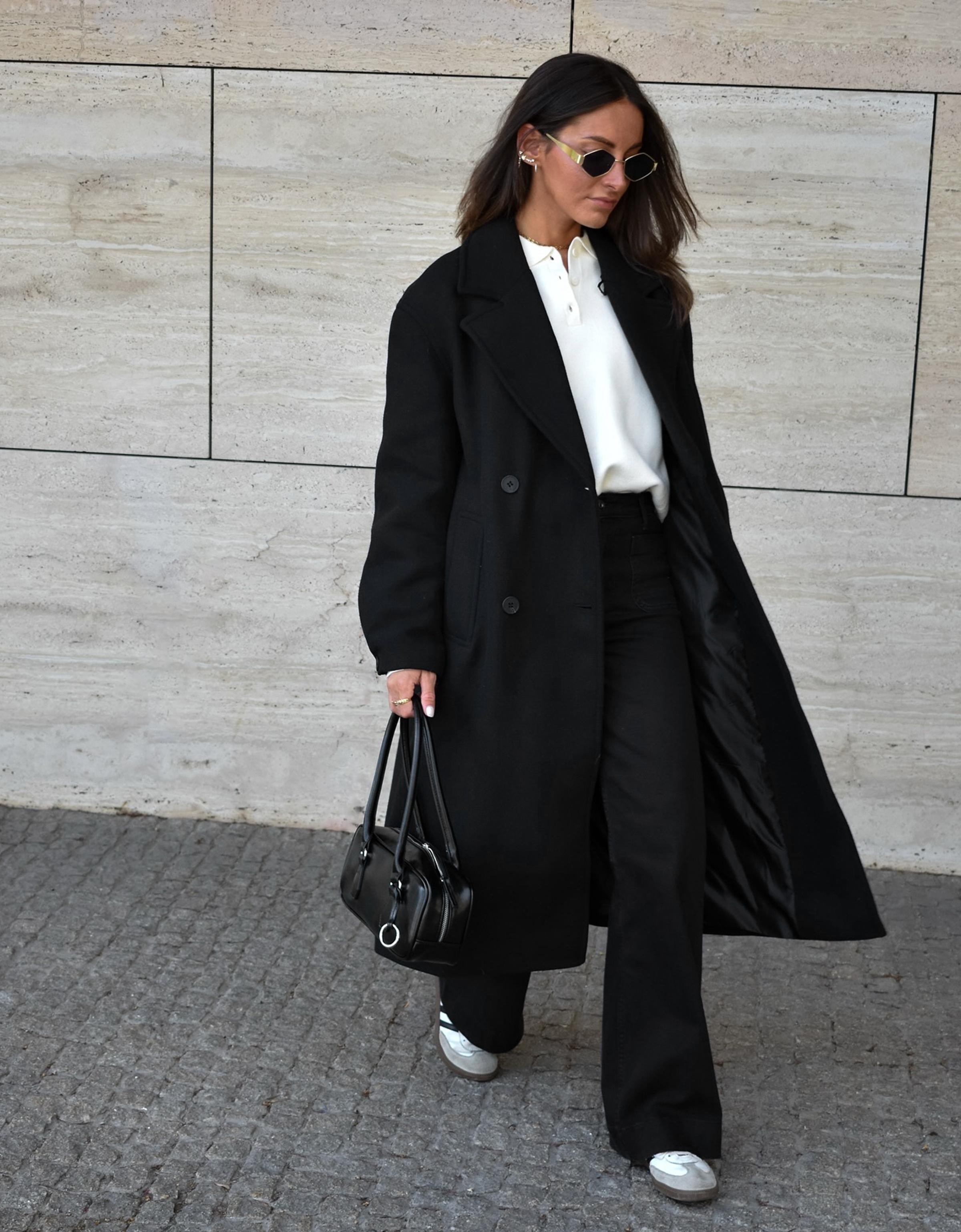 Soft-touch long coat — Black