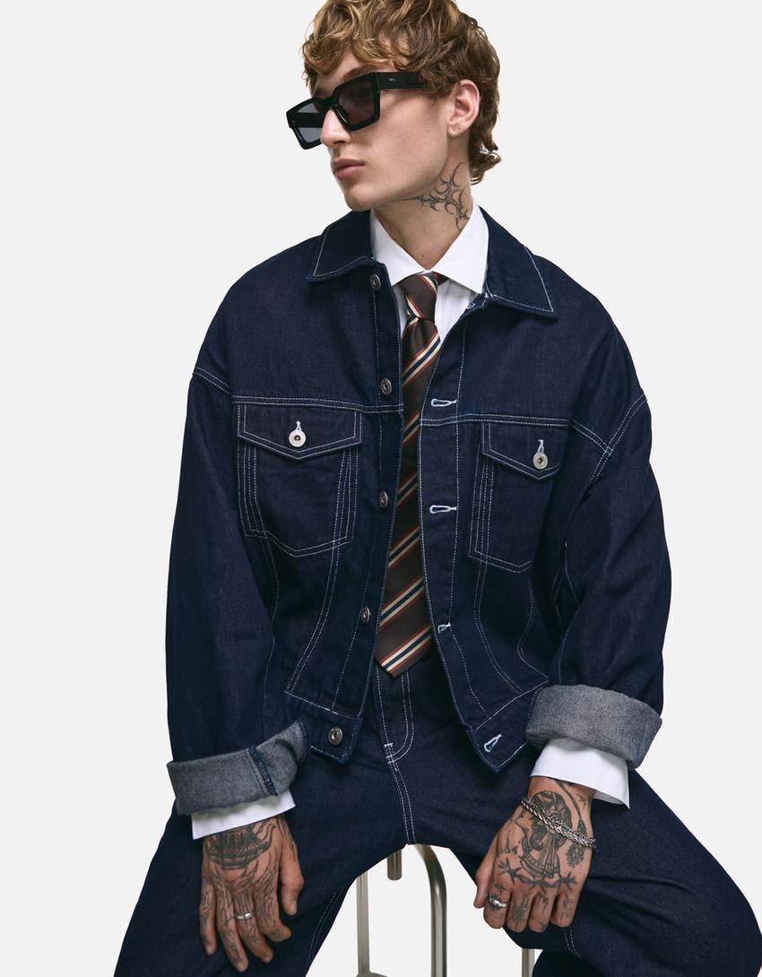 Denim trucker ceket-Denizci mavisi-3