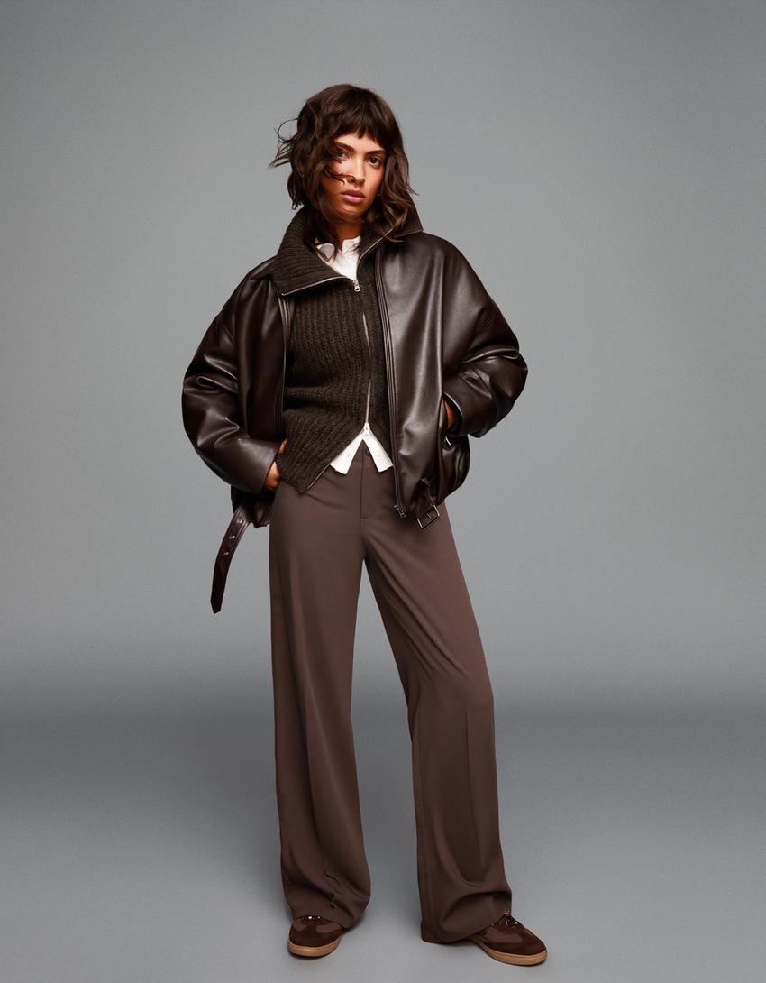 Pantalon wide leg-Marron
