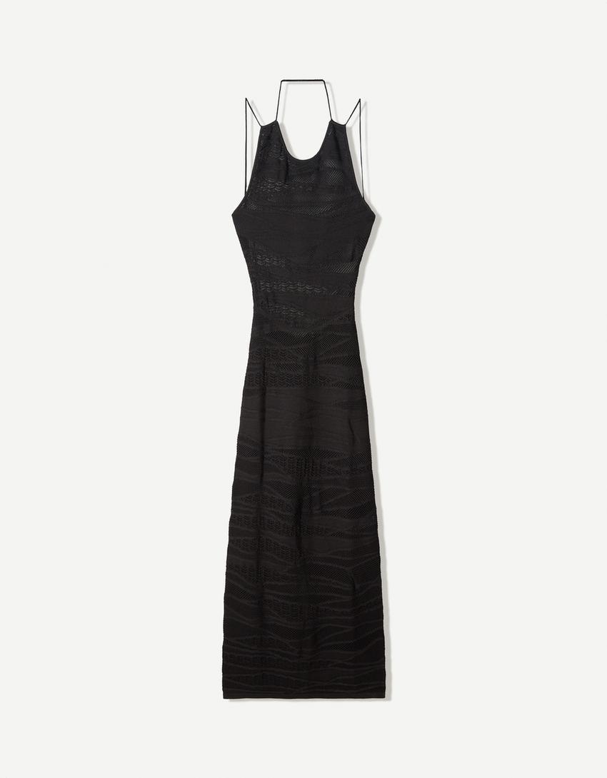 Vestido midi textura-Negro-3