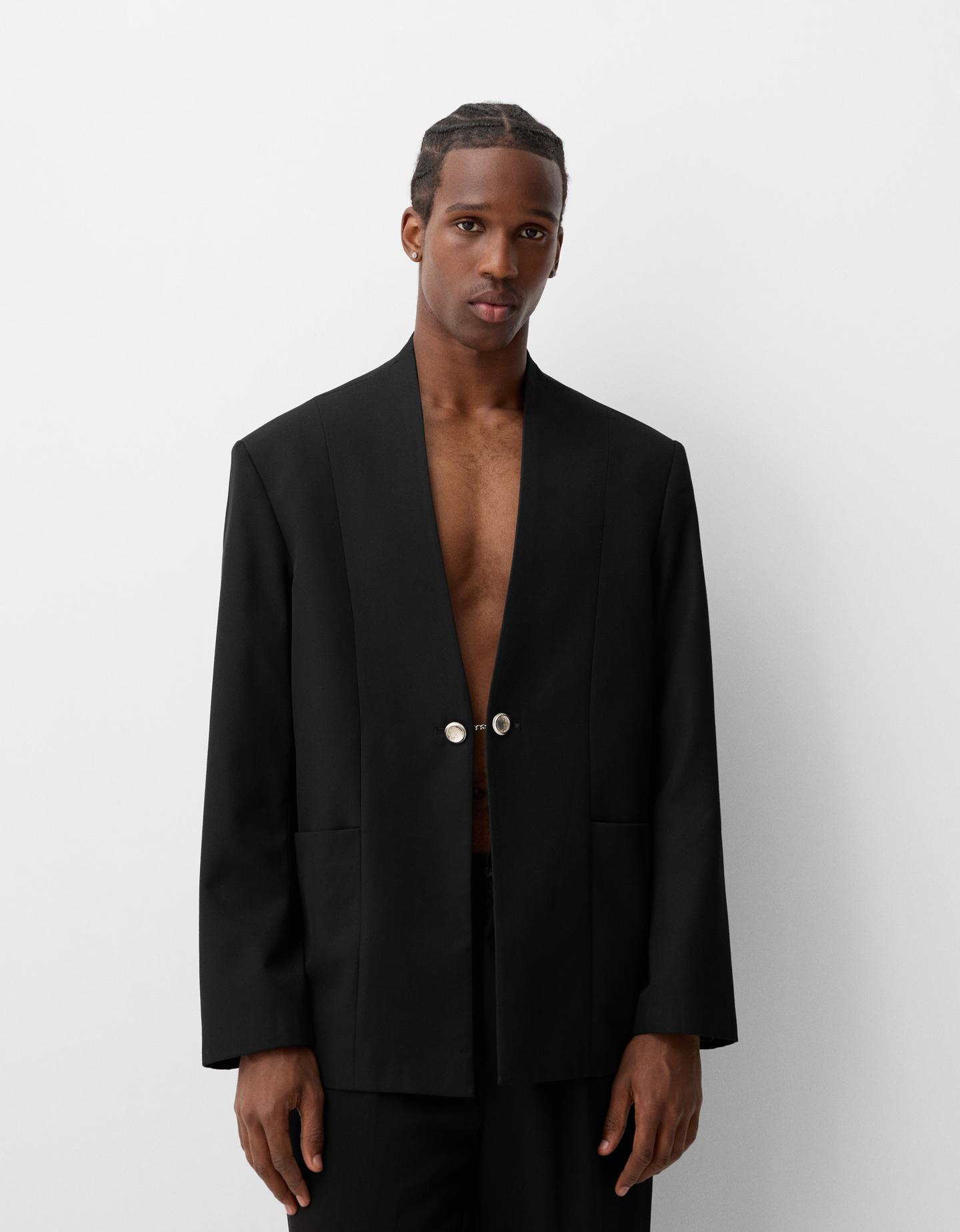 Bershka Blazer Detalle Botones Hombre S Negro