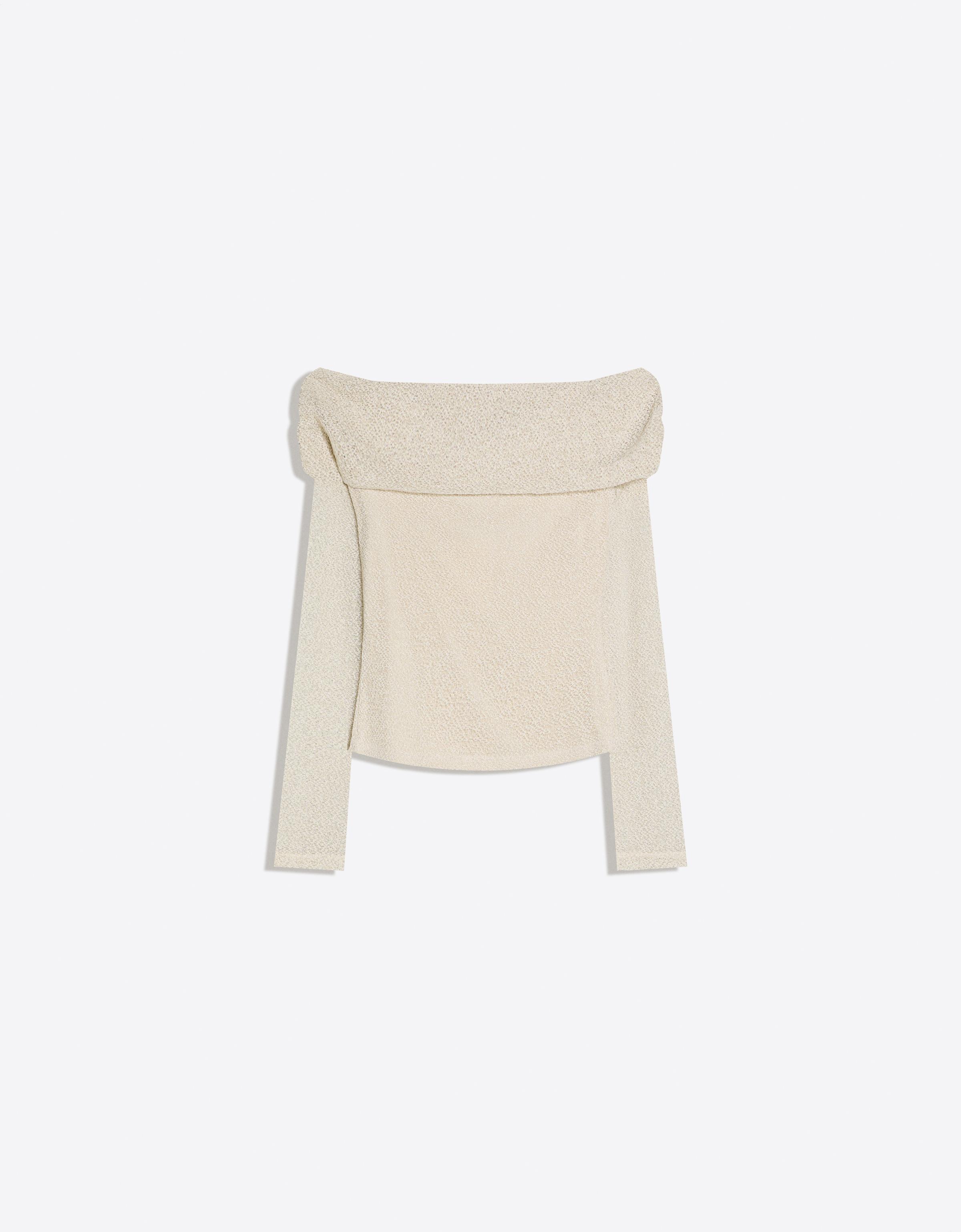 Rustic shimmery bardot long sleeve top