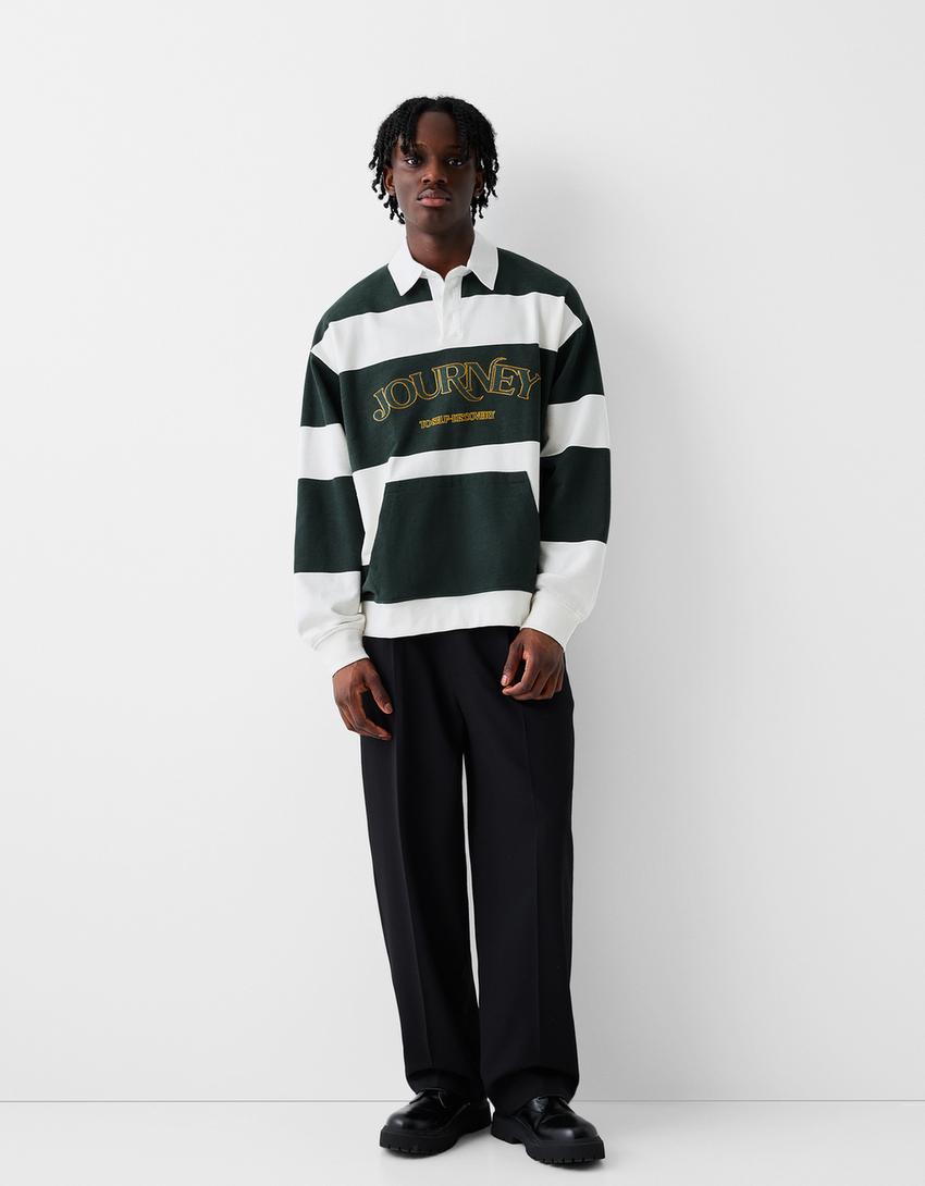 Sweat manches longues col polo-Vert-3