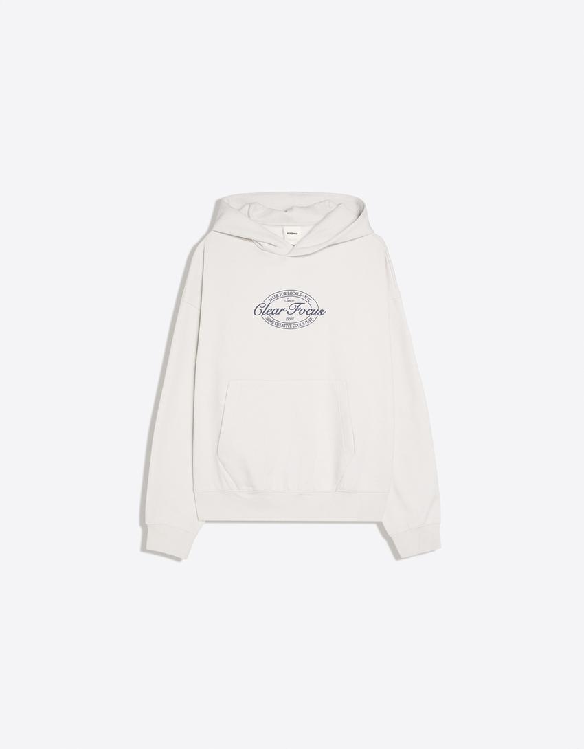 Hooded print sweatshirt-Grey
