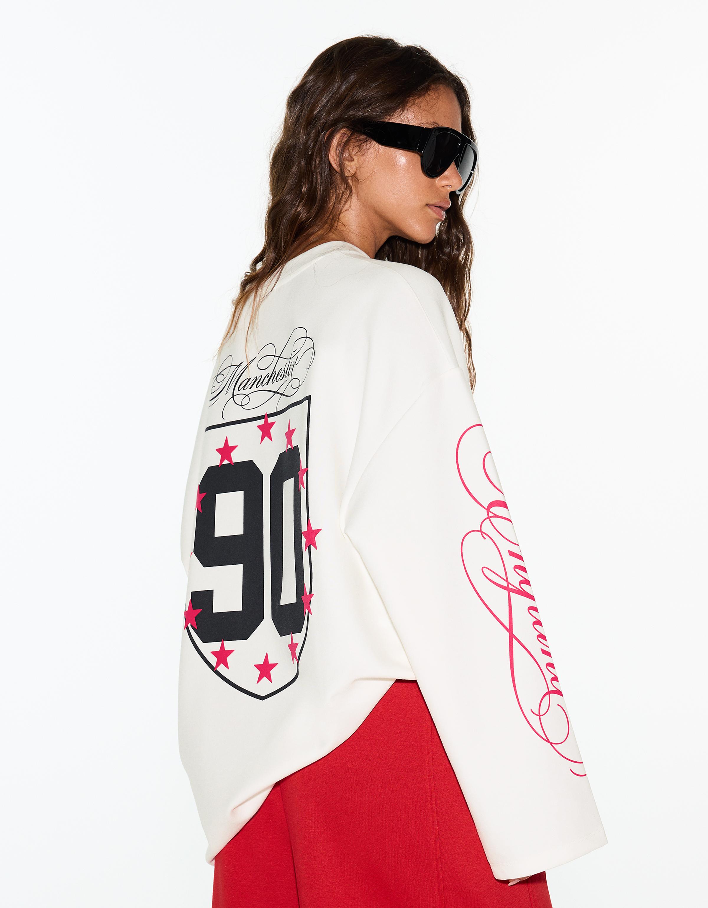 Round neck print sweatshirt — Off white
