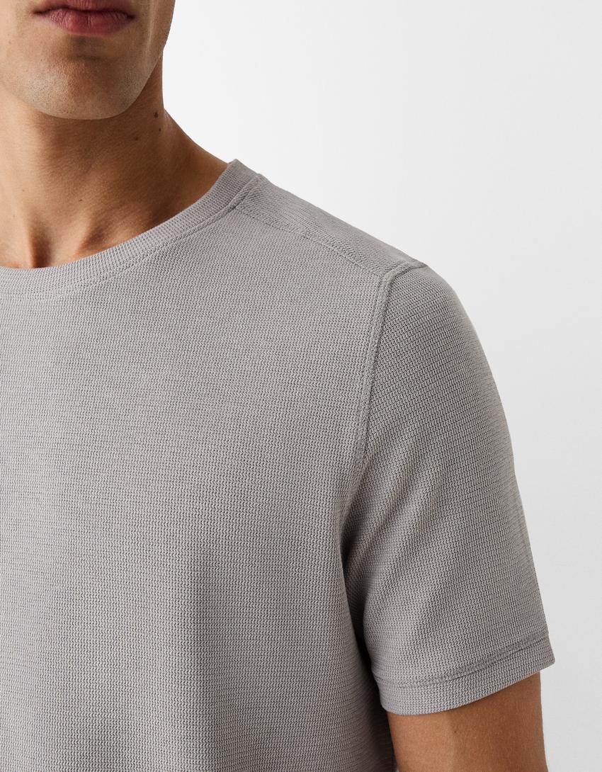 T-shirt à manches courtes texturé-Gris-5