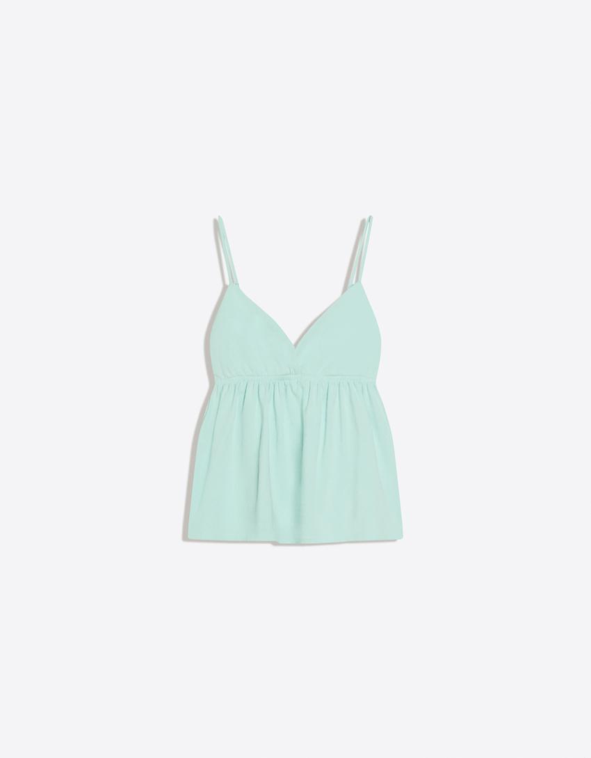 Strappy peplum top-Turquoise
