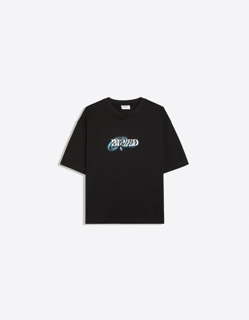 Camiseta manga corta relaxed print-Negro