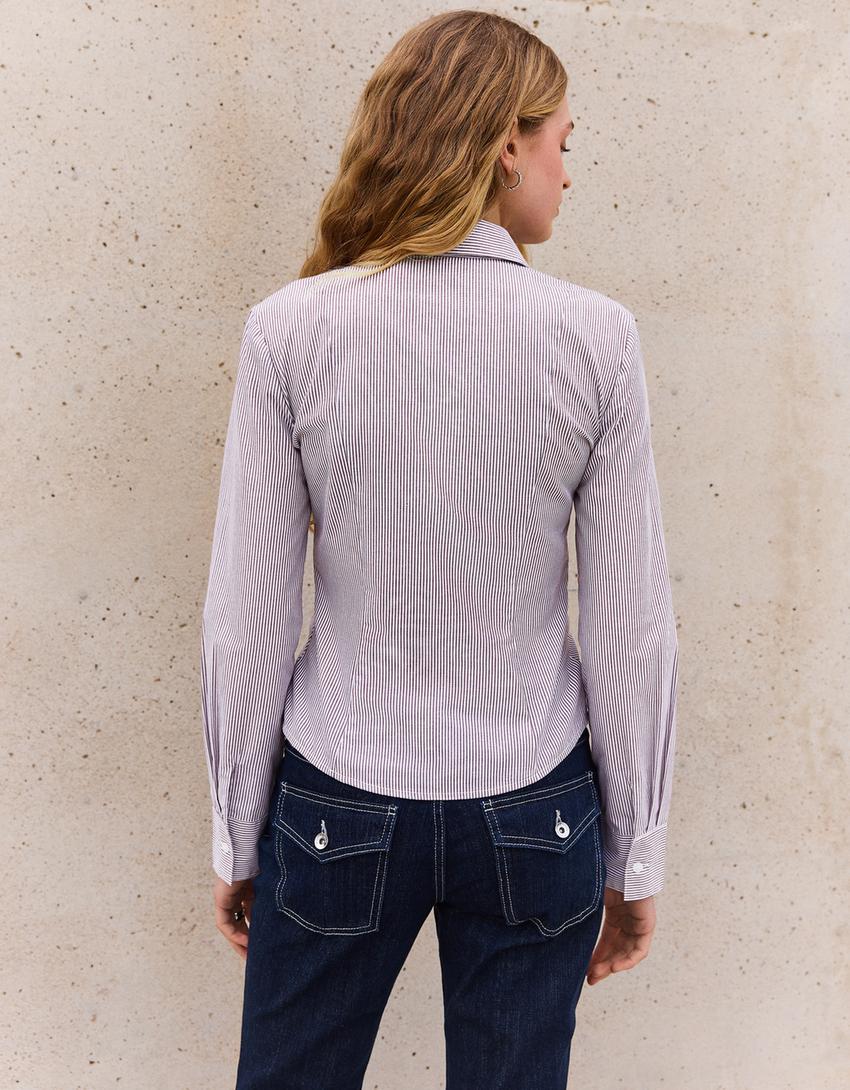 Camisa popelín fruncido-Marrón