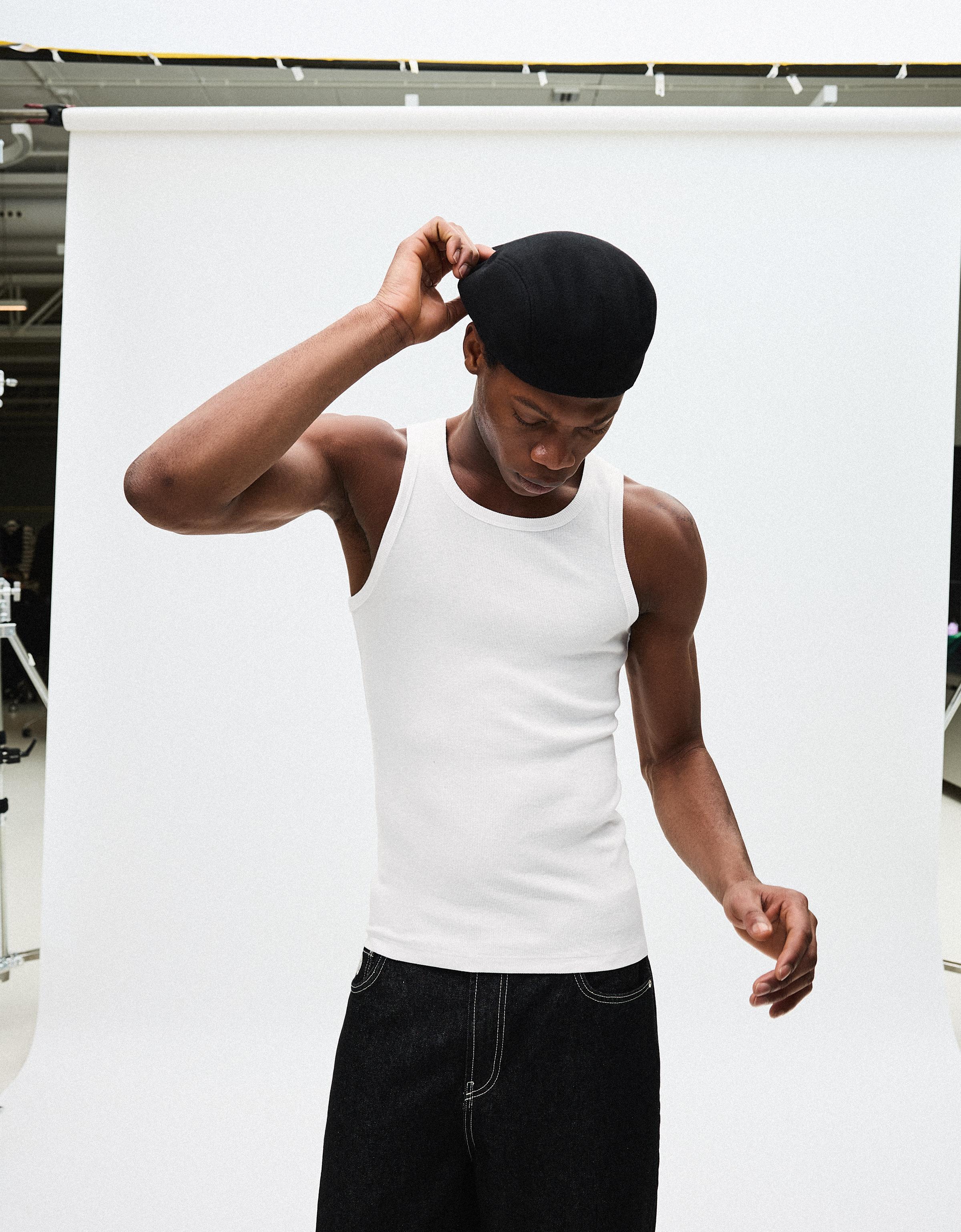 Bershka Rib-Trägershirt Herren Xs Weiss