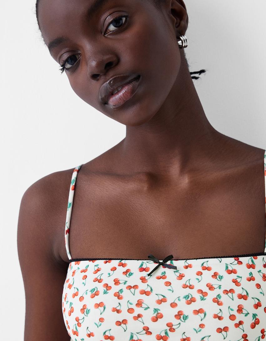 Animal print strappy top with bow detail-Red-5