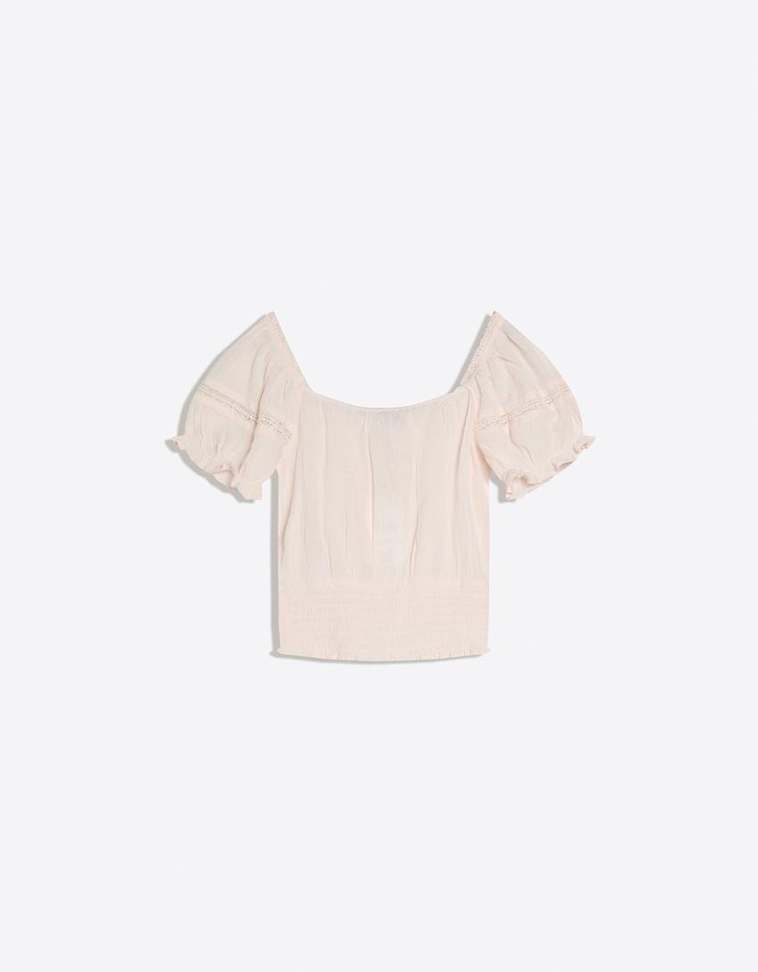 Chemise à manches courtes rustique-Rose