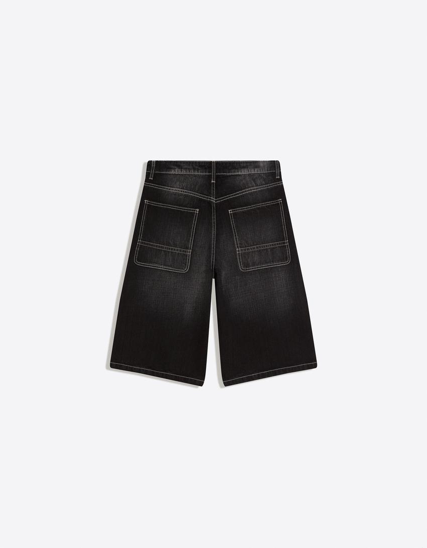 Denim skater bermuda-Zwart