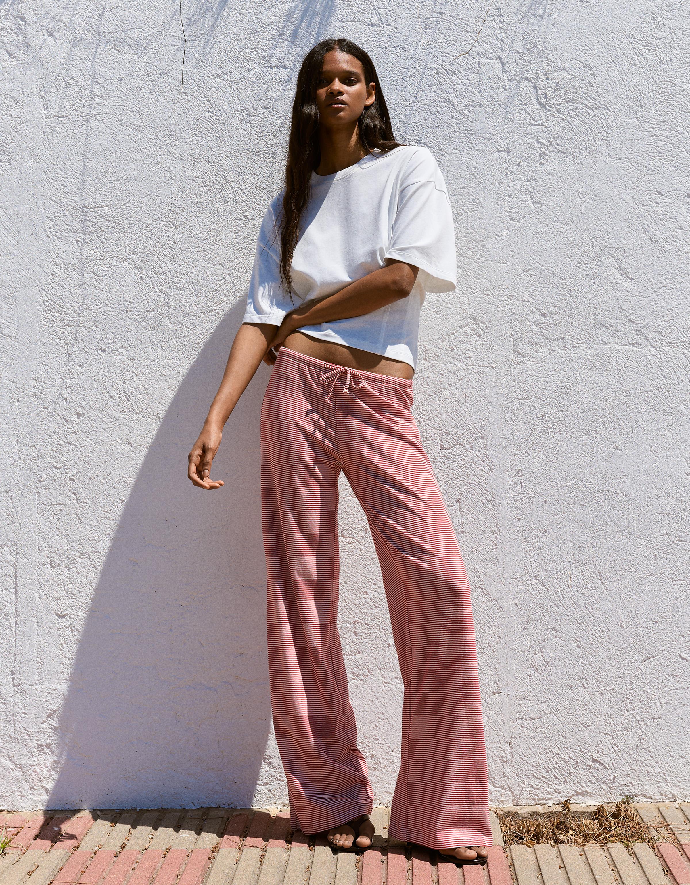 Straight leg stripe print trousers — Red