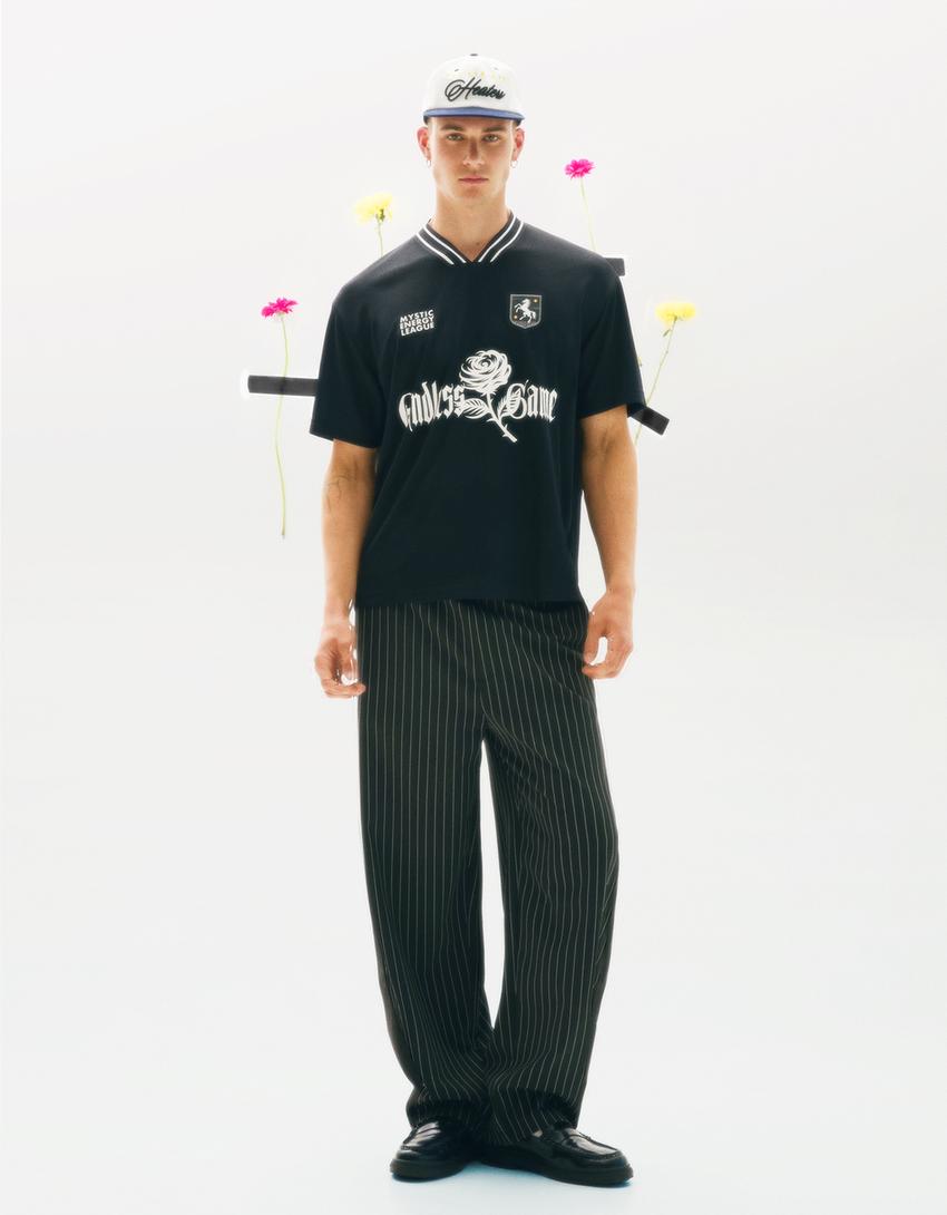 T-shirt met print, gaasstof en korte mouw-Zwart-3