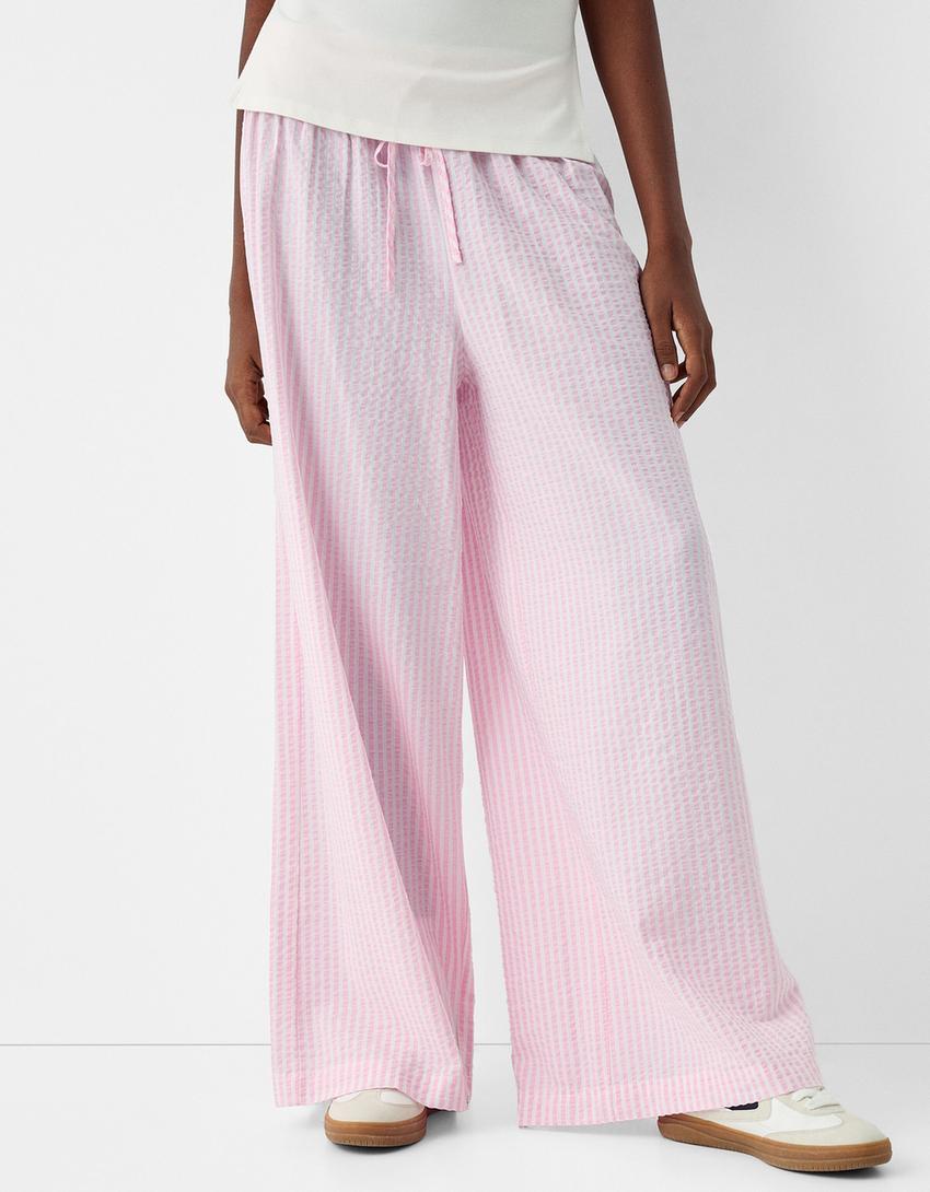 Striped wide-leg creased-effect trousers-Pink-1