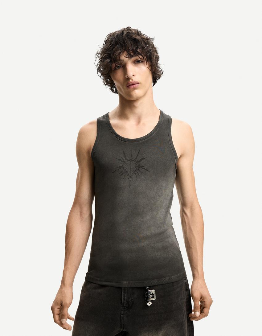 Camiseta tirantes rib print-Gris-0