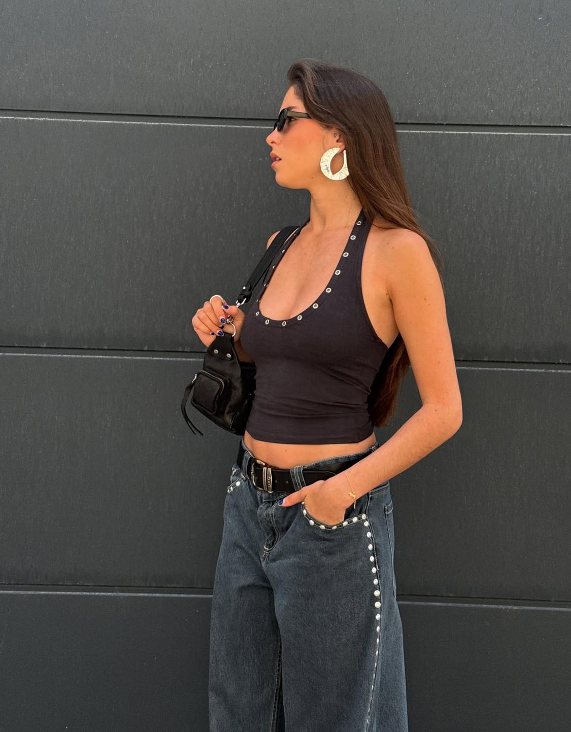 Halter top with eyelets