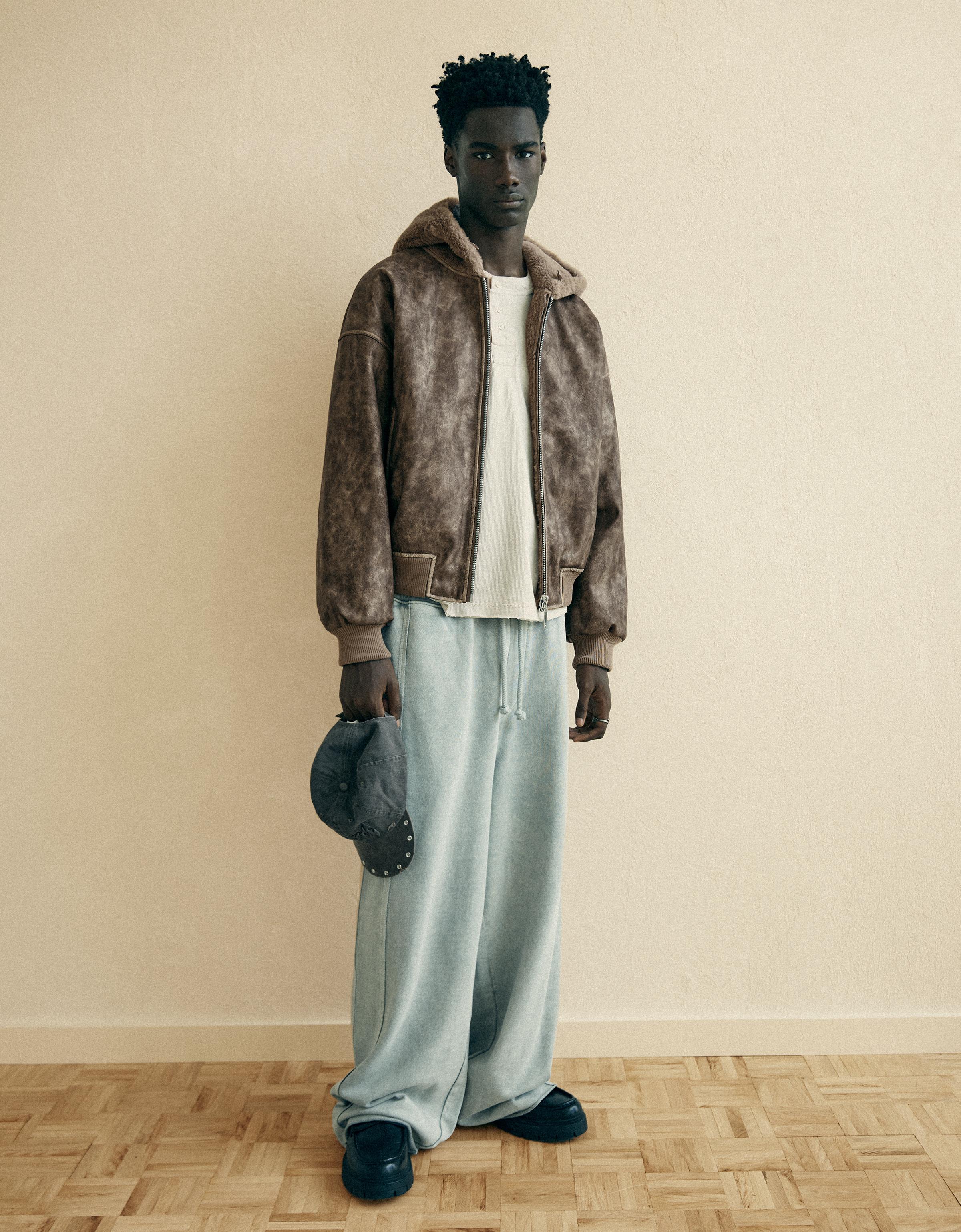 Reversible faux fur hooded jacket — Brown