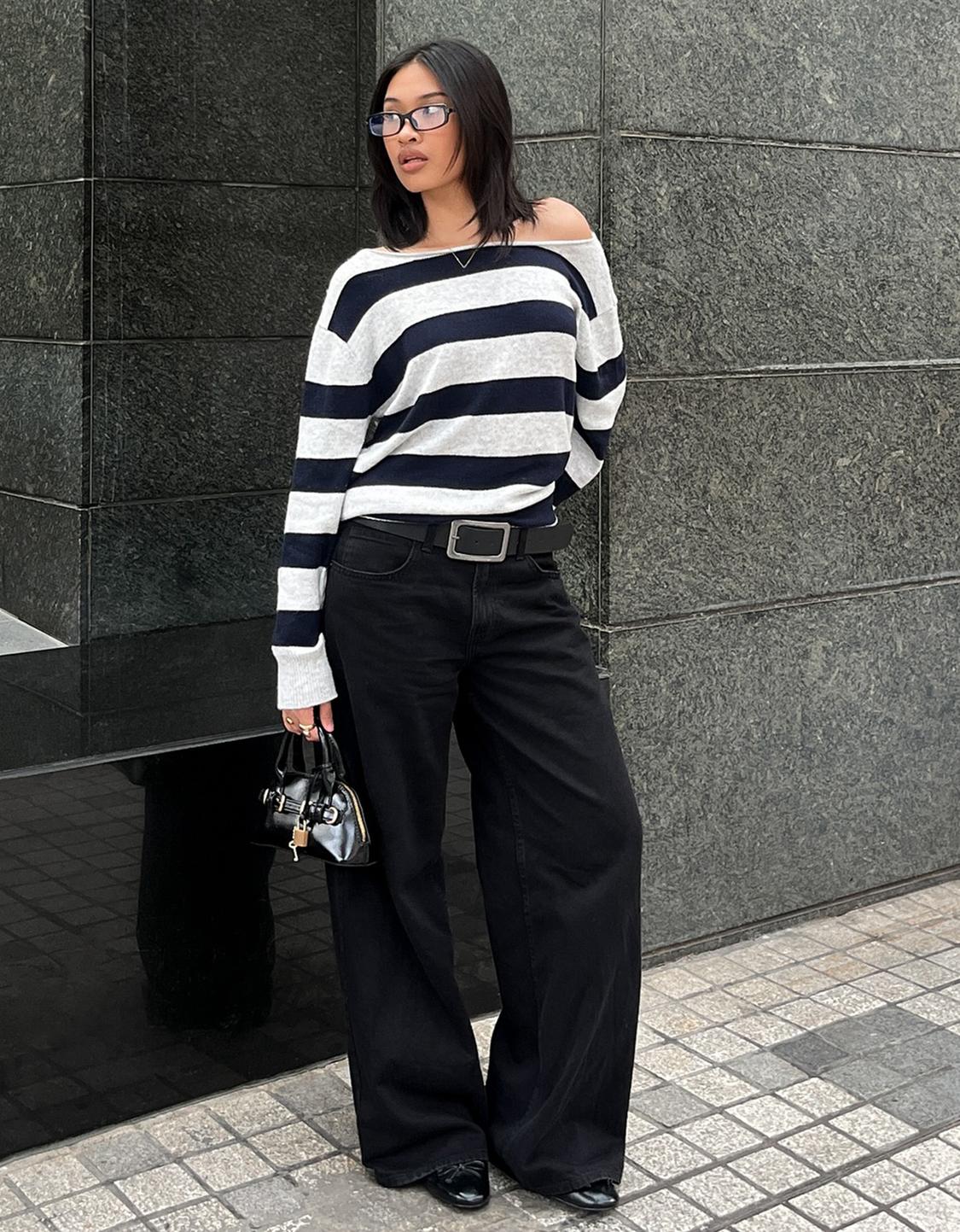 Boatneck print sweater