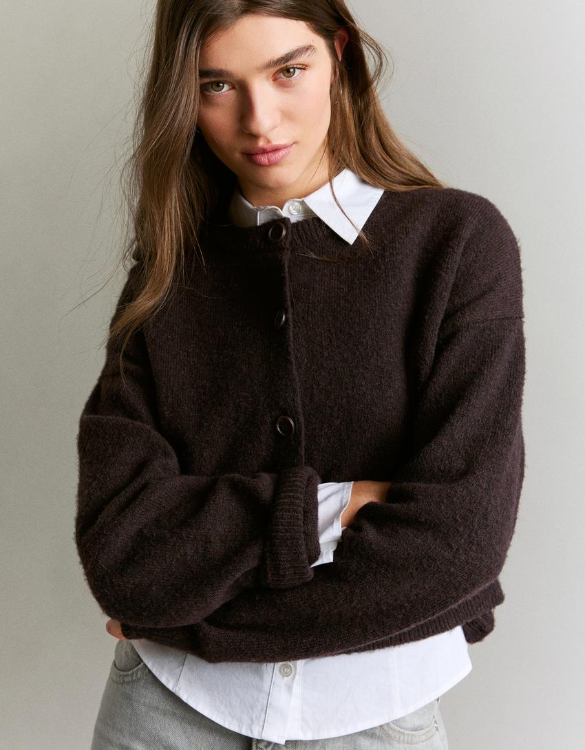 Cardigan botões soft touch-Marrom
