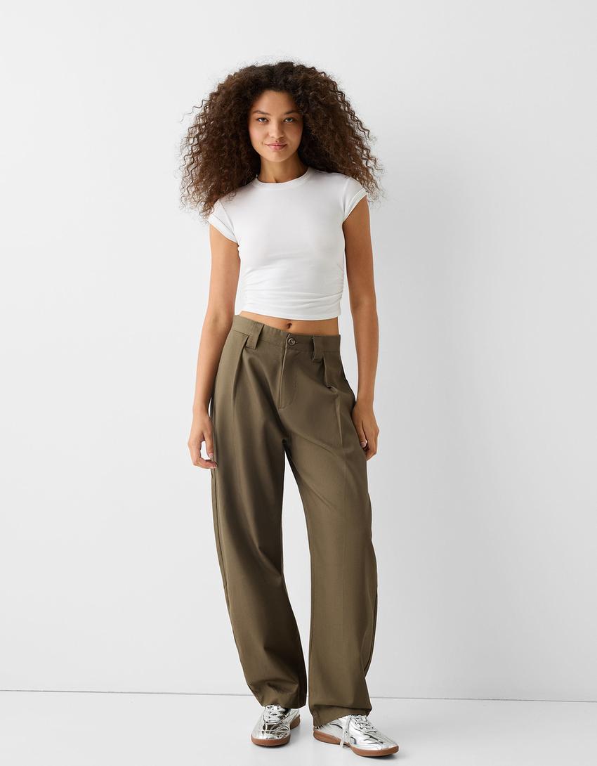 Tailored lyocell blend balloon trousers-Khaki-3
