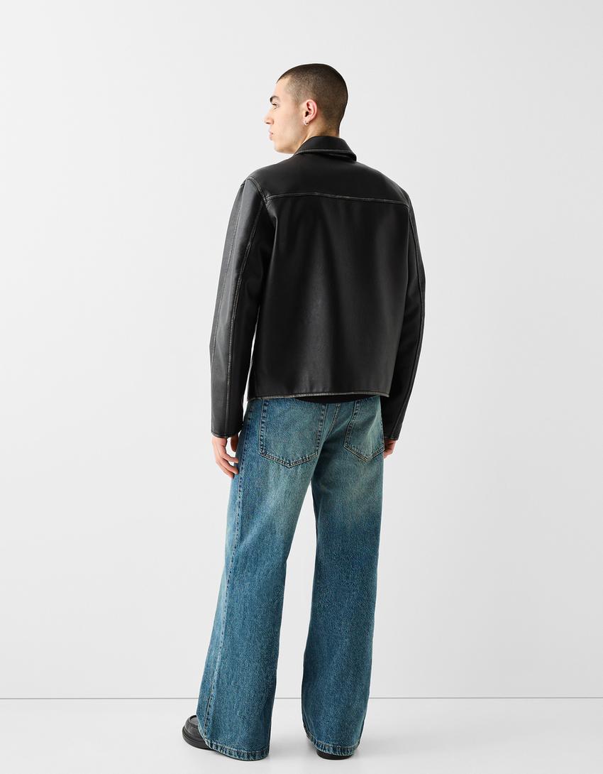 Шофьорско яке от изкуствена кожа-Черно-1