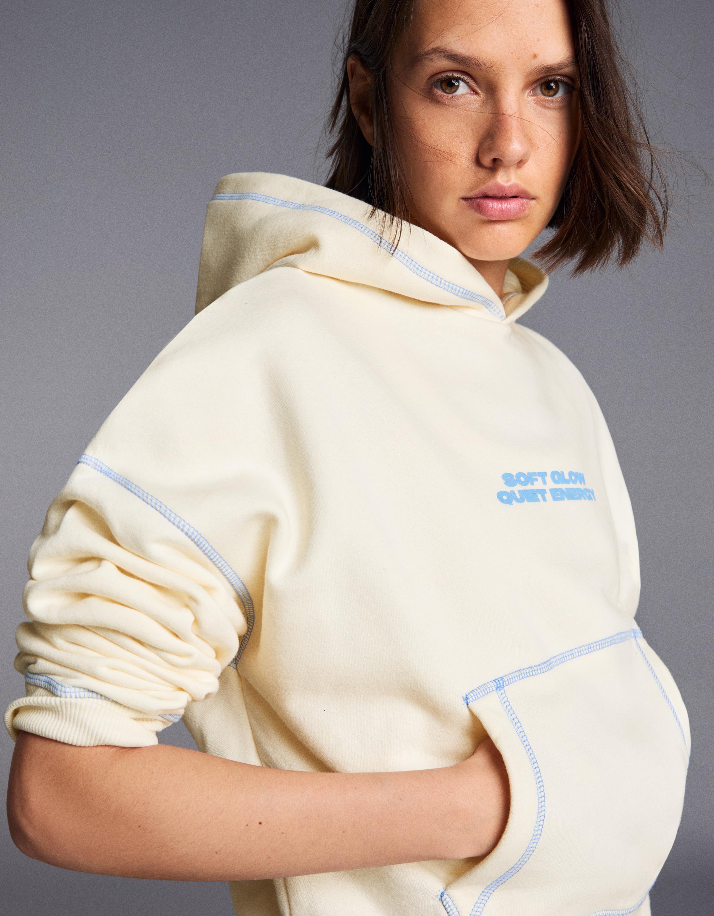 Hooded print sweatshirt — Cream
