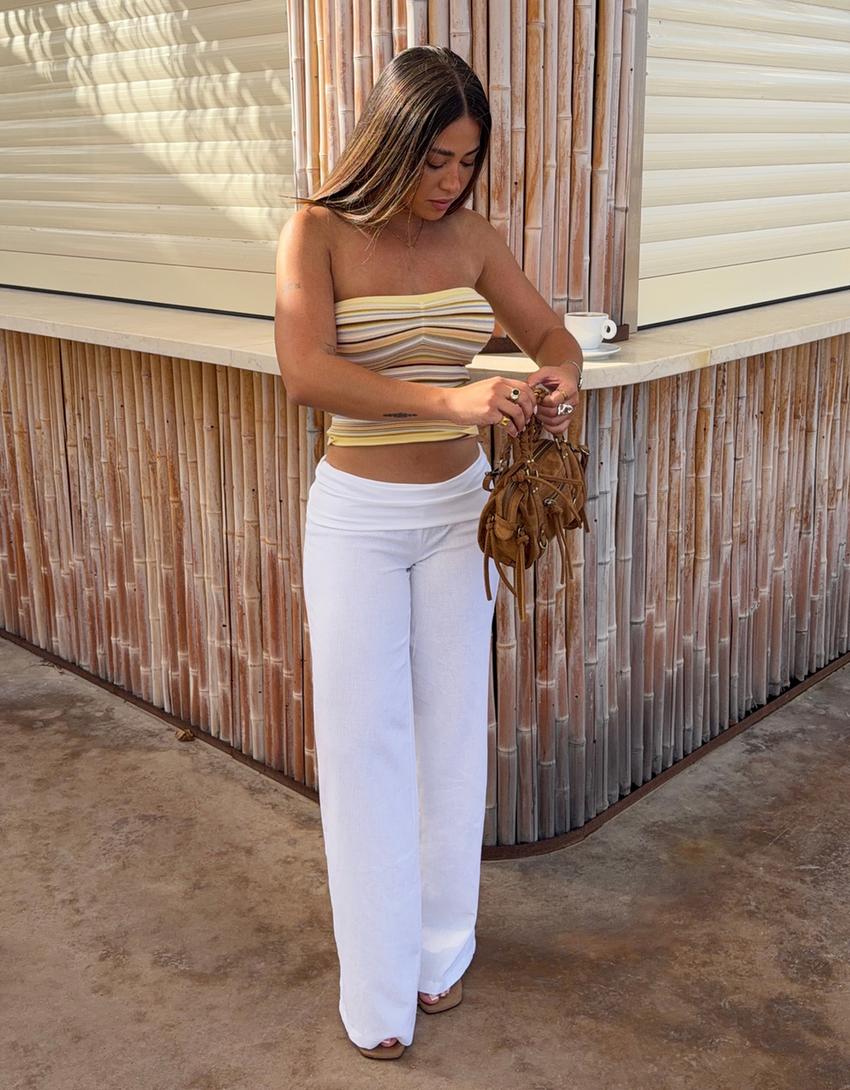 Turn-up waist trousers-White
