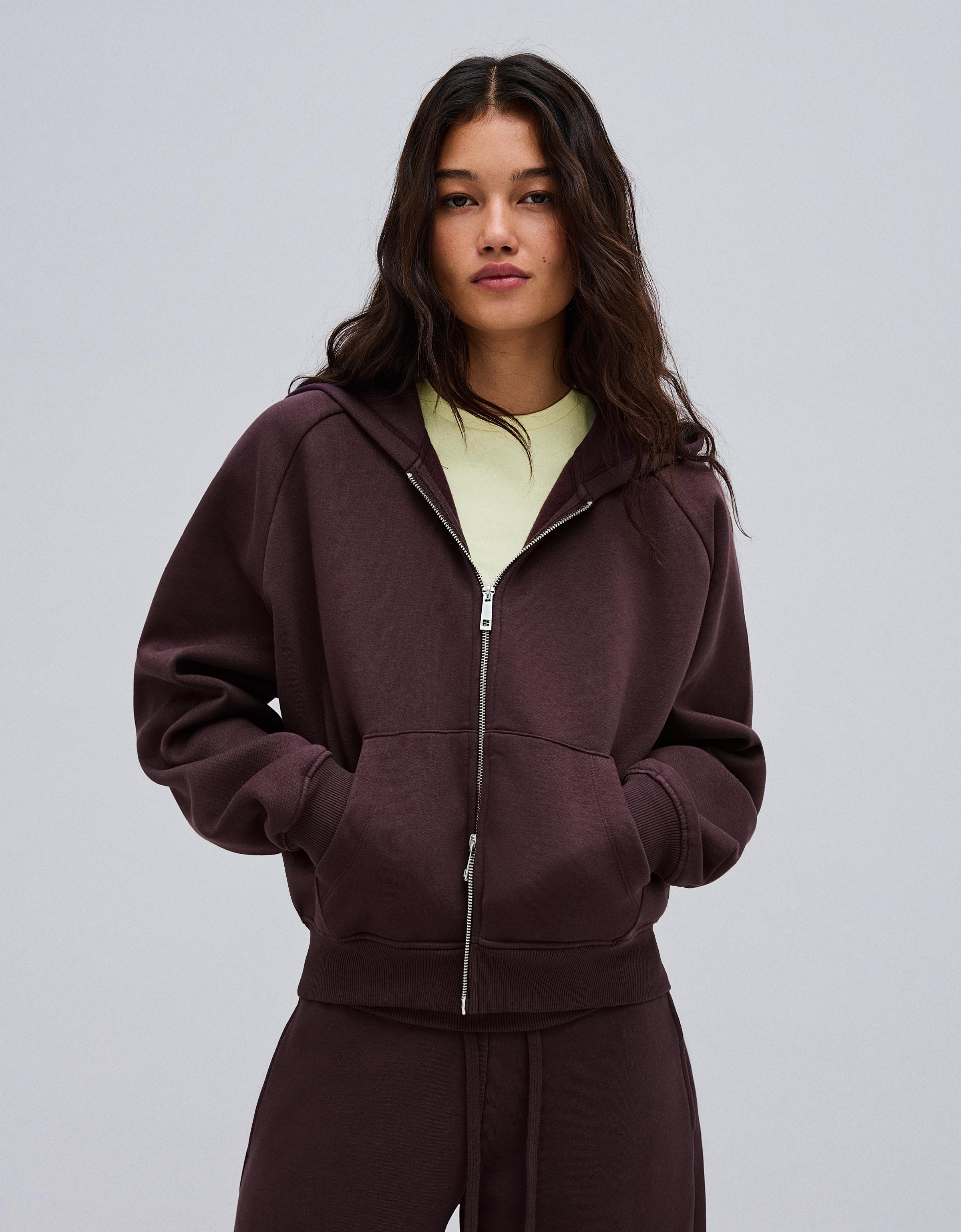 Bershka Chaqueta Capucha Cremallera Felpa Mujer Morado