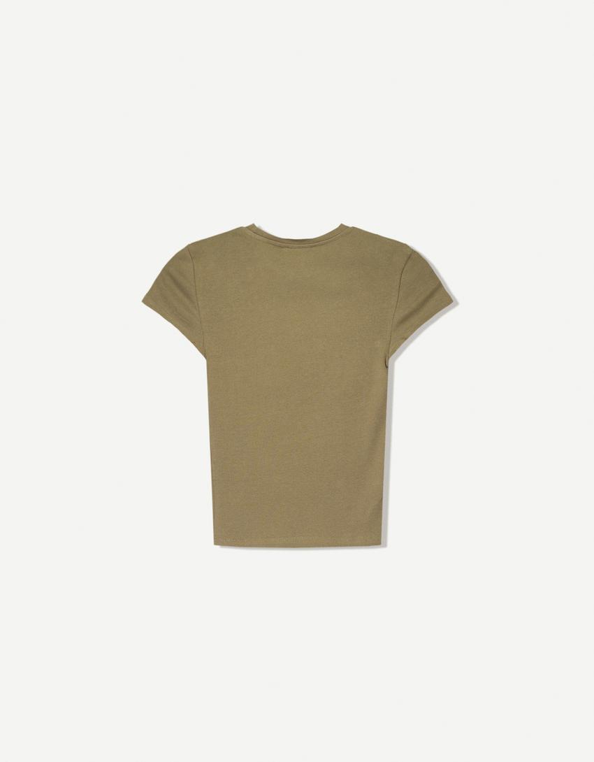 T-shirt à manches courtes et col rond-Kaki