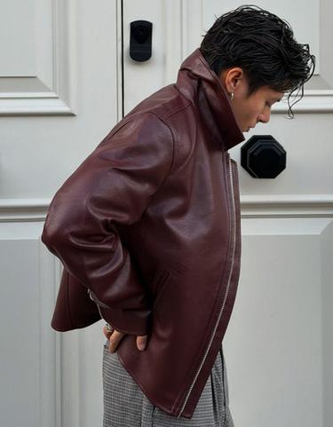 Boxy leather effect jacket — Burgundy 2