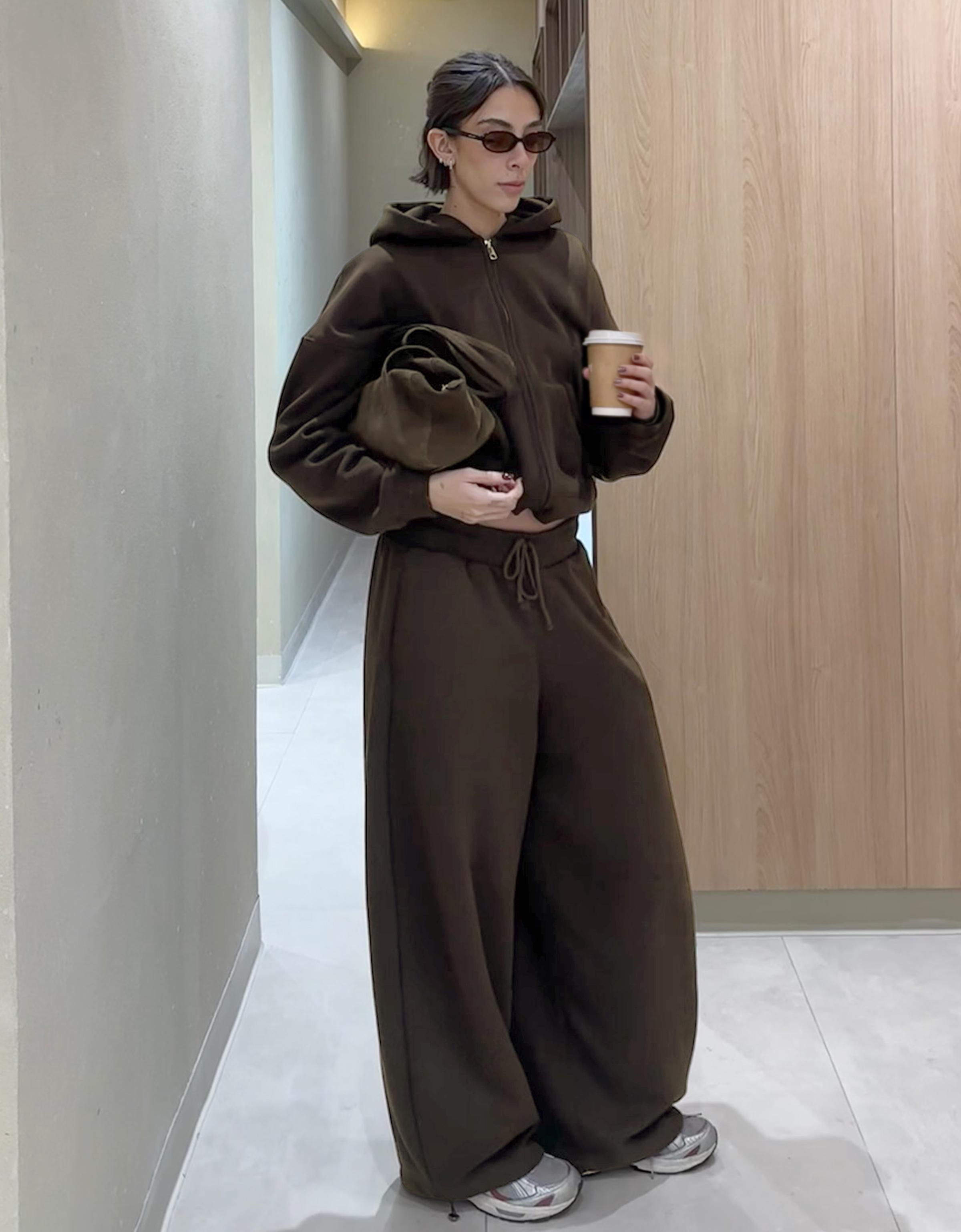 Kapüşonlu oversize fermuarlı sweatshirt - Görsel 186