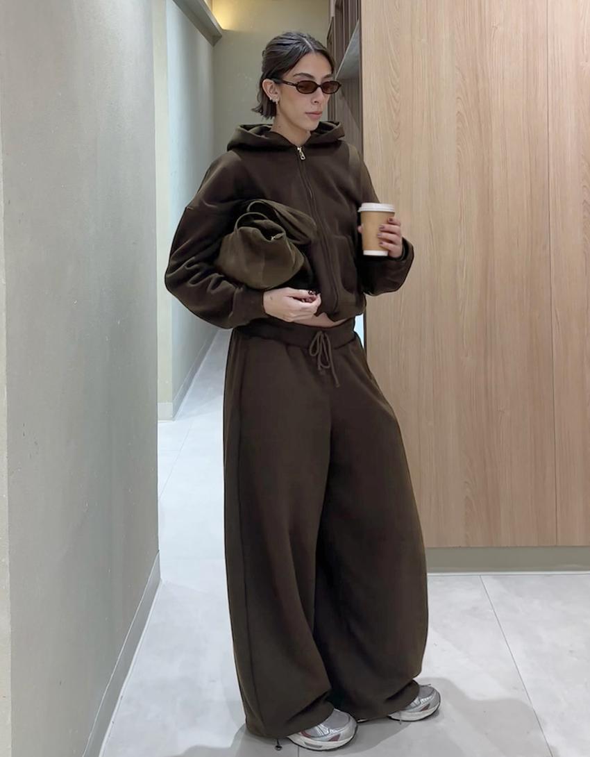 Sudadera cremallera oversize capucha-Marrón