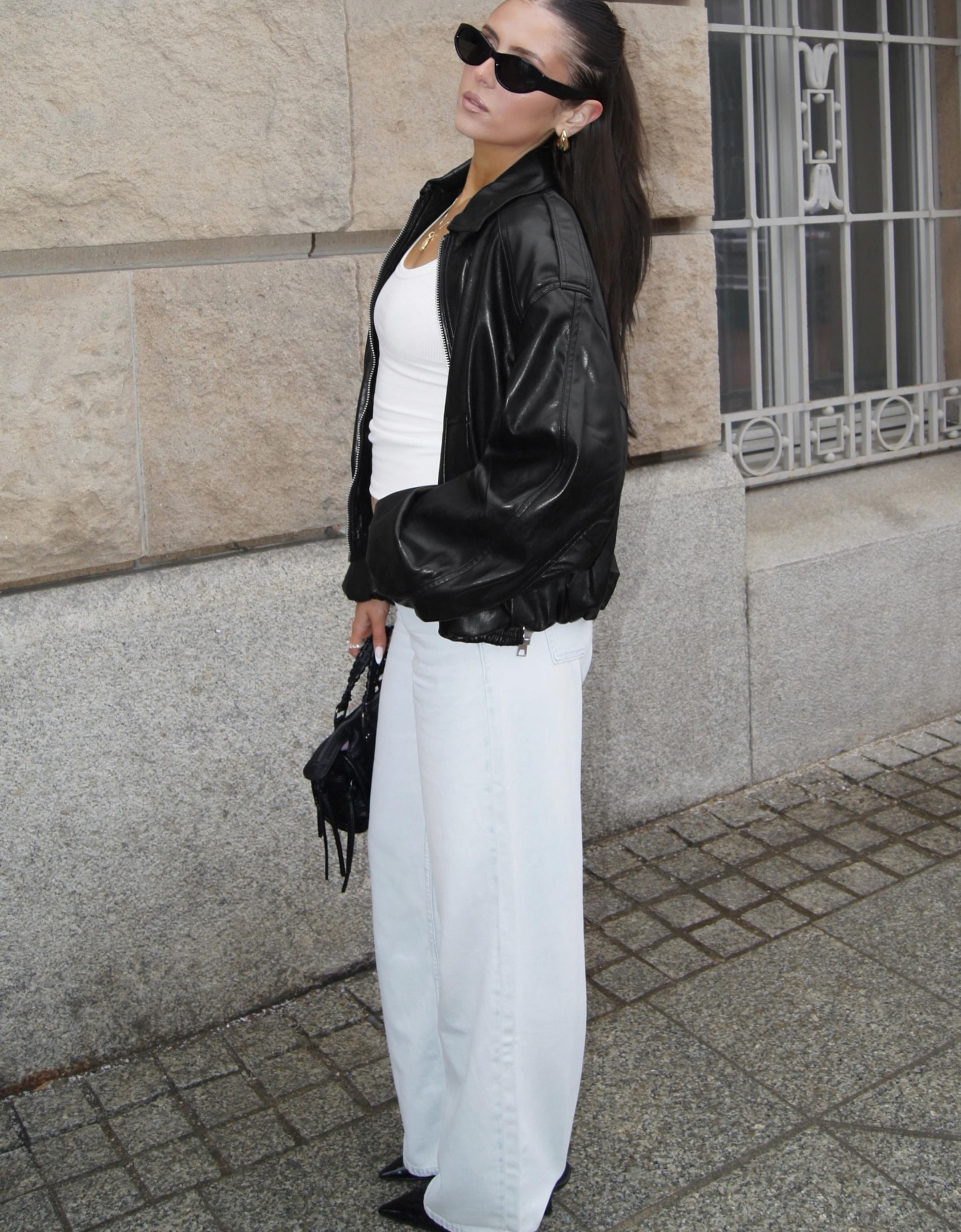 Leather effect puffer jacket — Black