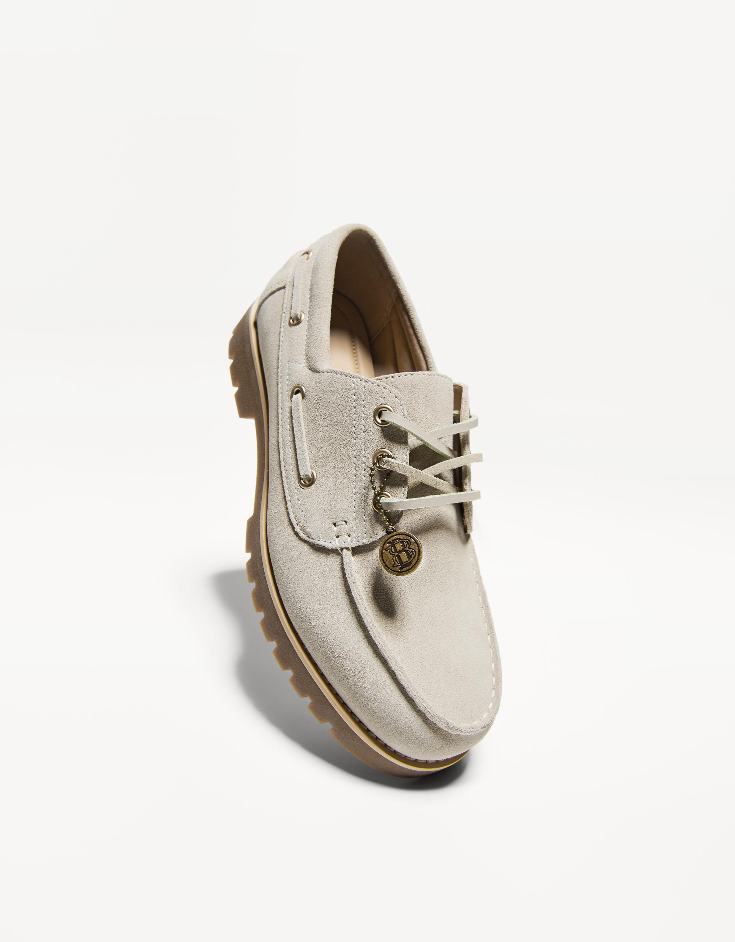 Split leather deck shoes with keyring detail - Shoes - Men