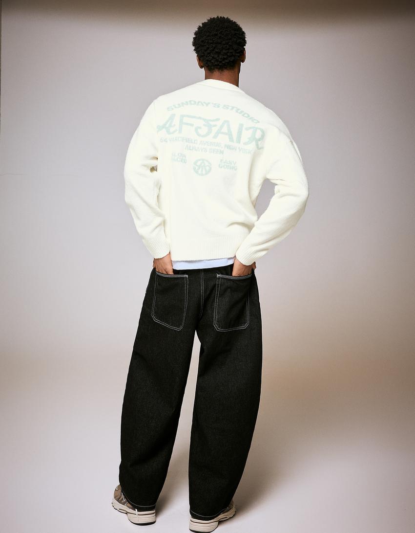 Jersey cuello redondo print-Blanco roto