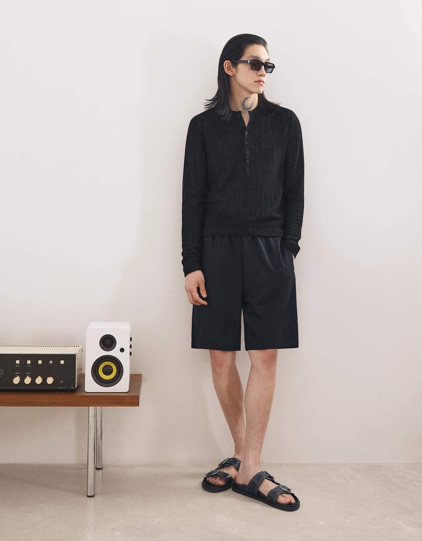 buckled flat slider sandals-BLACK