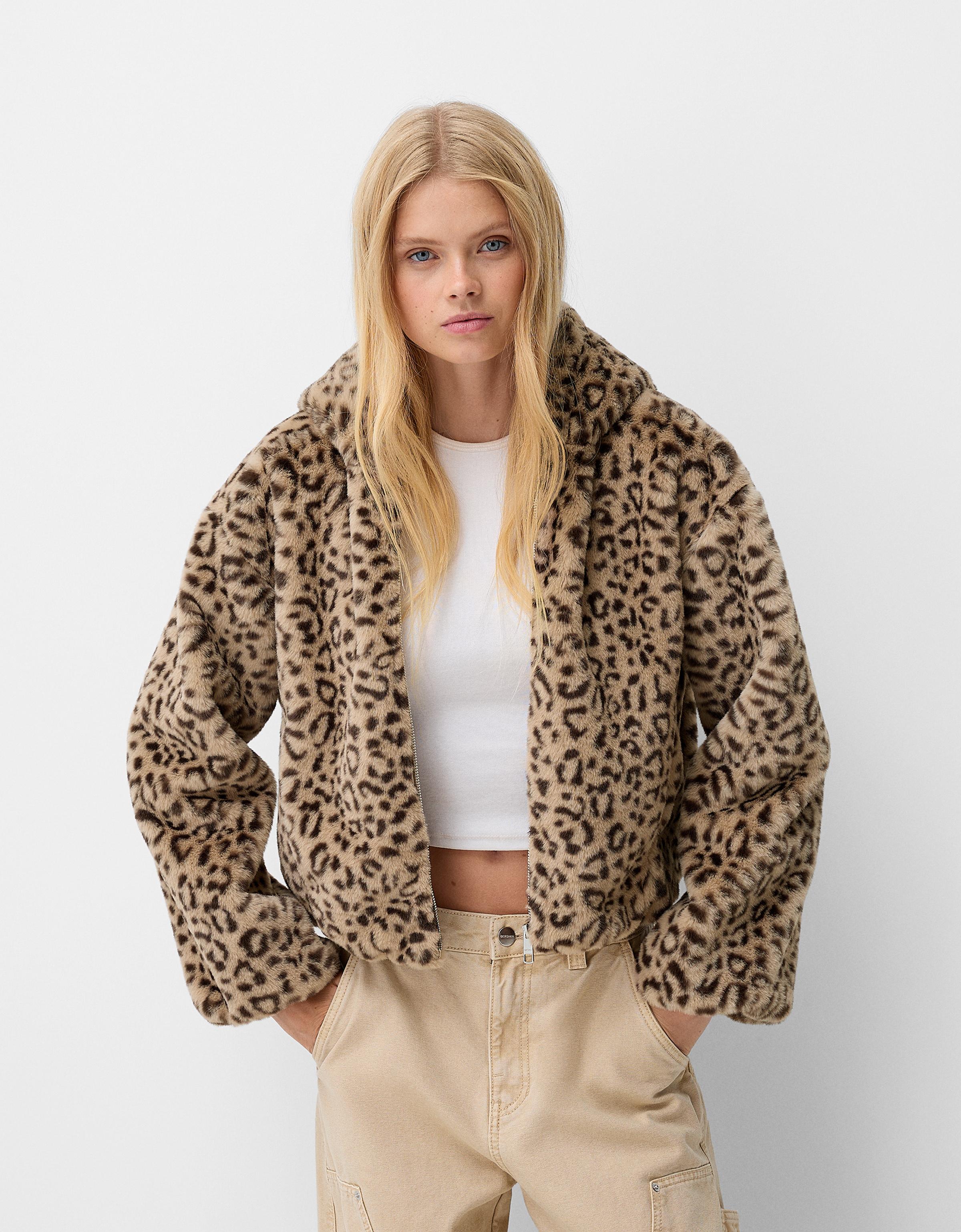 Fuzzy jacket with hood BSK Teen Bershka