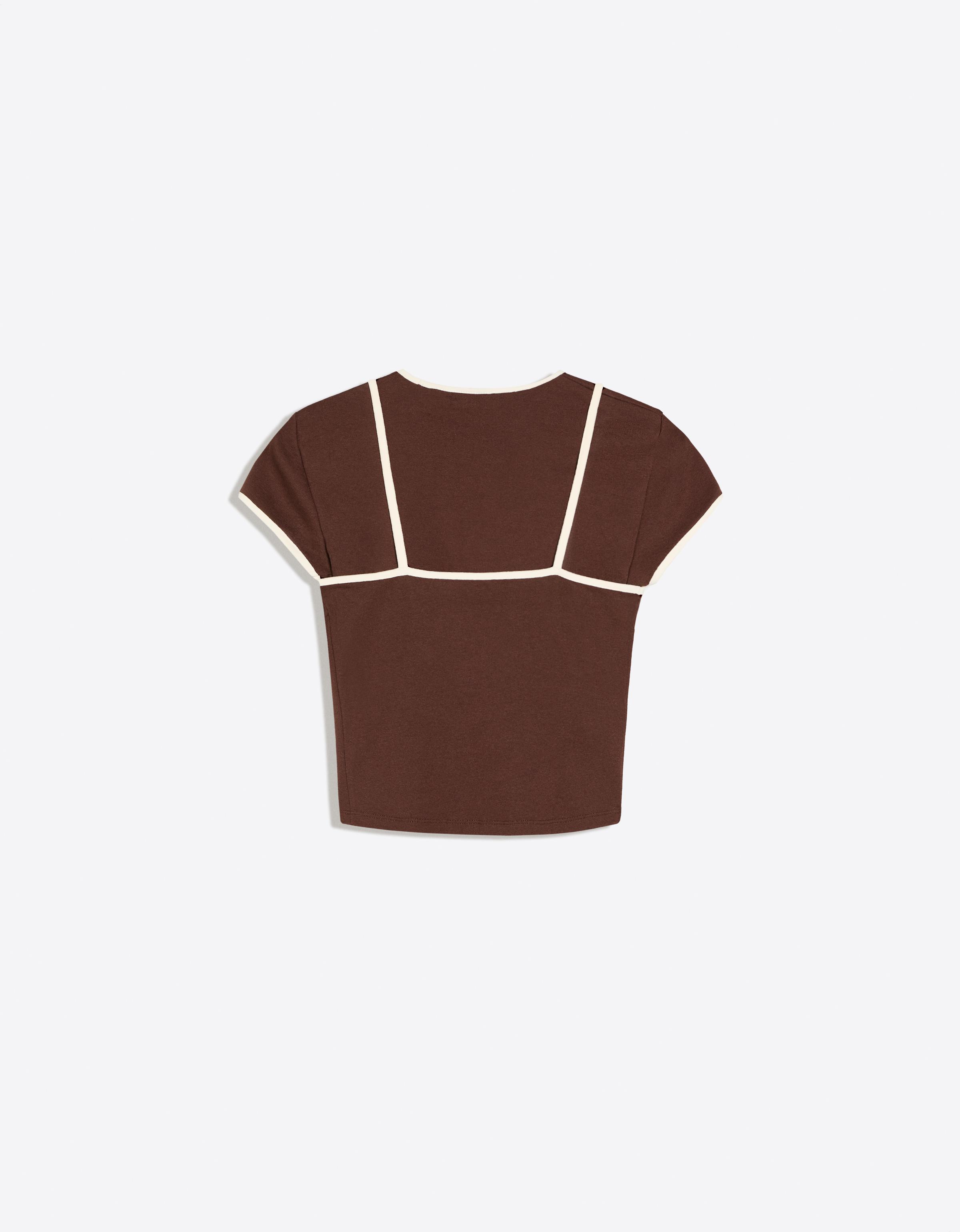Double short sleeve T-shirt with contrast print — Brown