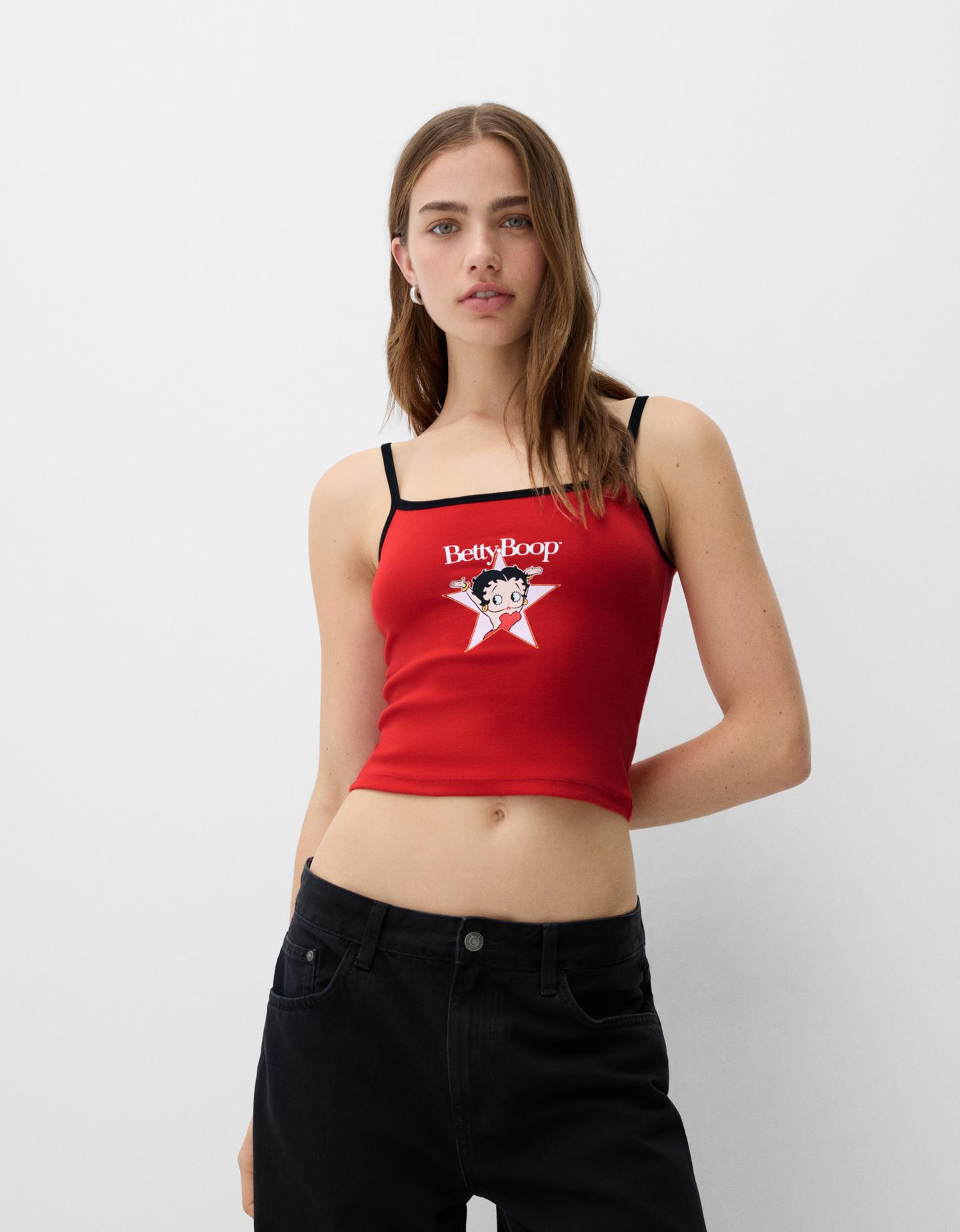 Bershka Top Betty Boop Mit Trägern Damen M Rot