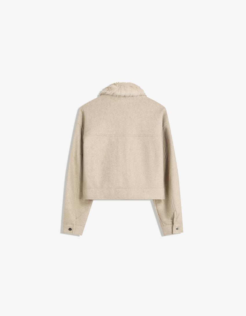 Cazadora soft trucker cuello pelo-Camel-4