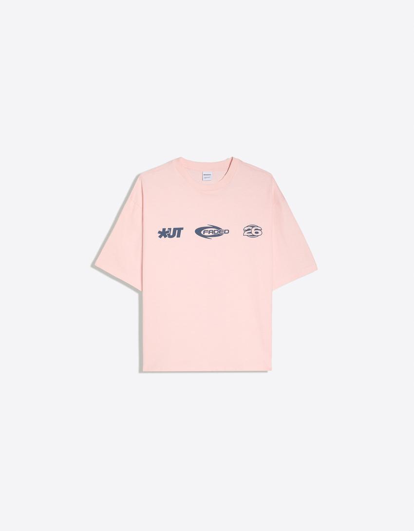 Print boxy fit T-shirt-Pink
