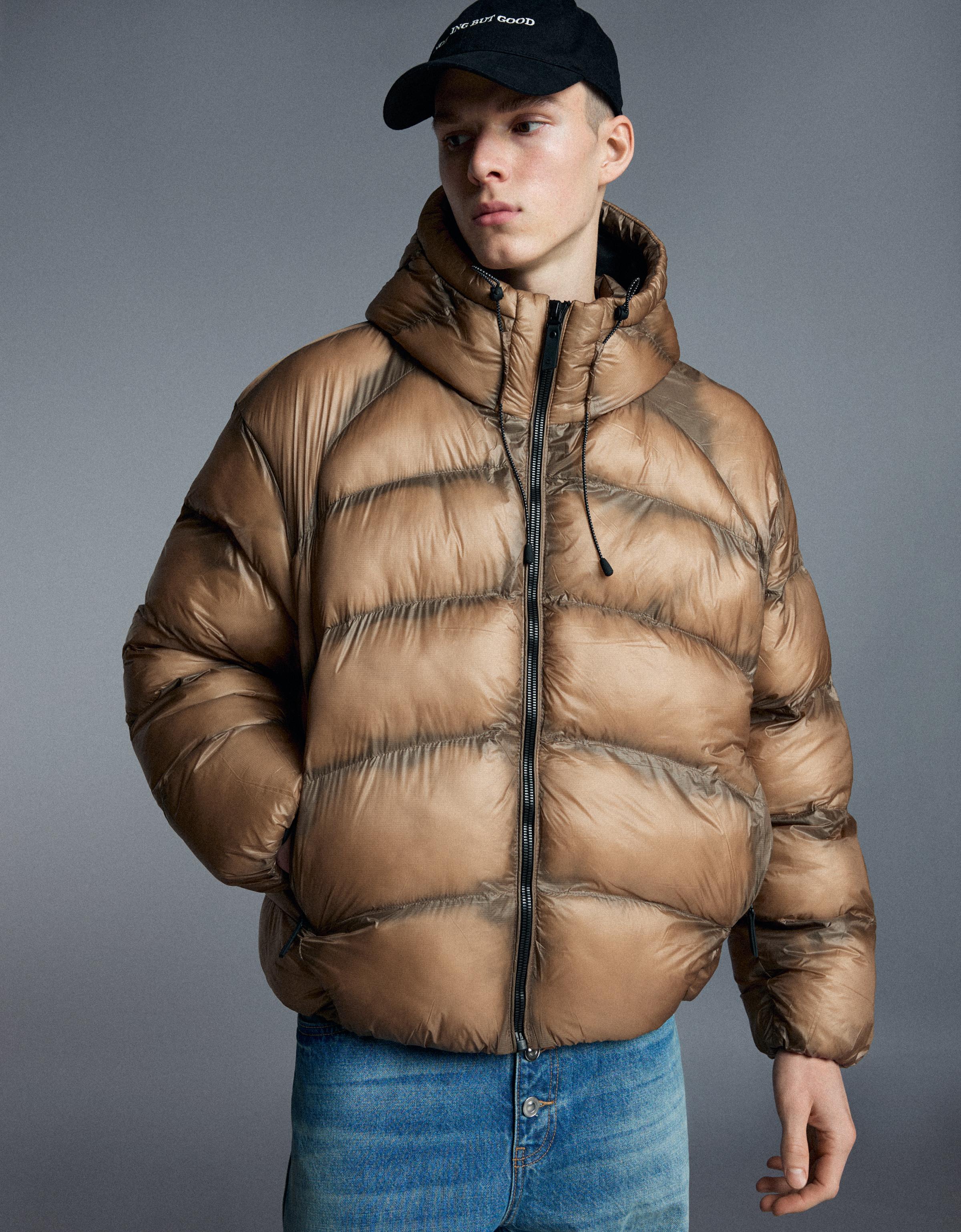 Quilted translucent-effect jacket — Camel