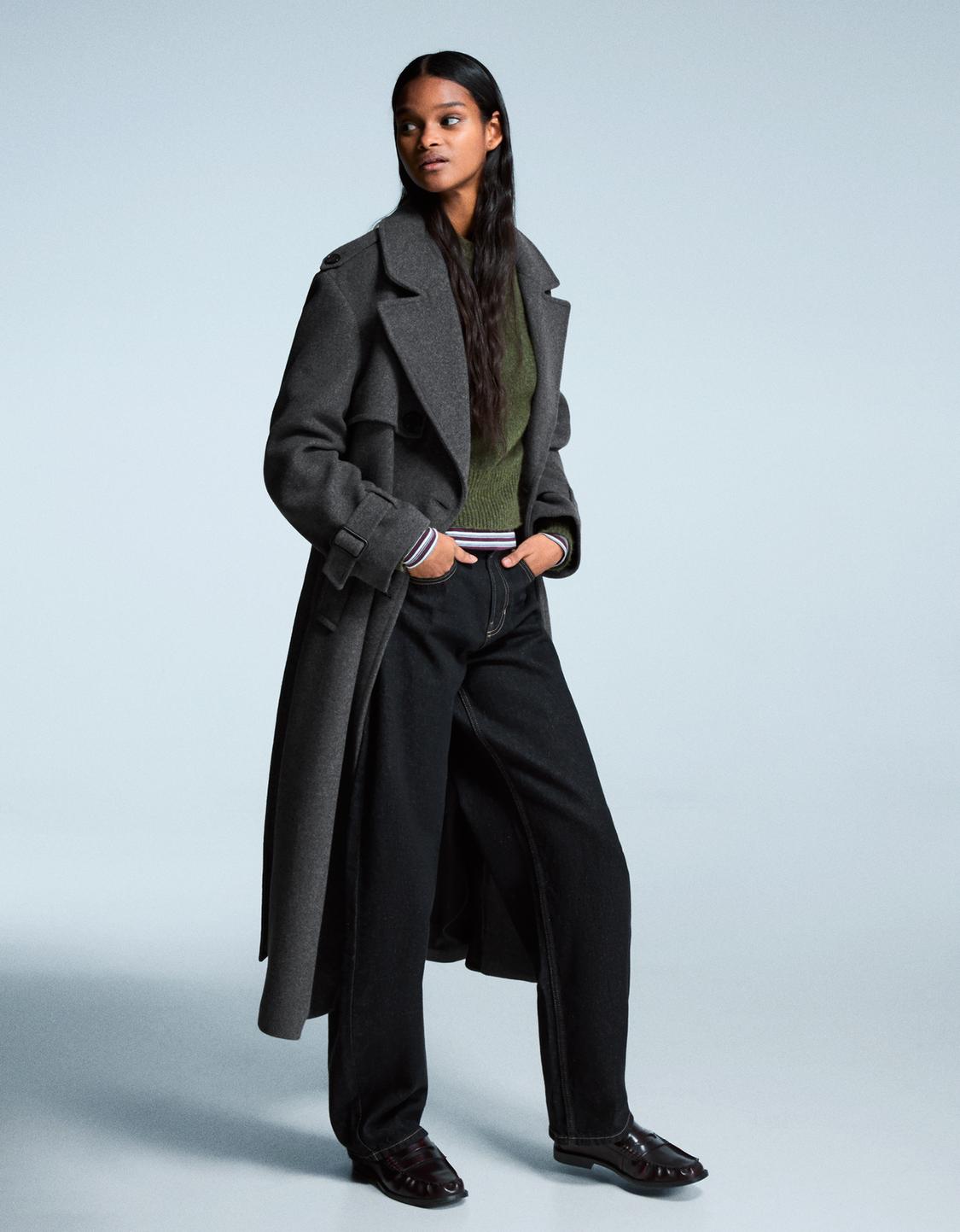 Oversize felt texture trench coat