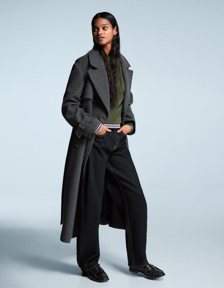 Oversize felt texture trench coat