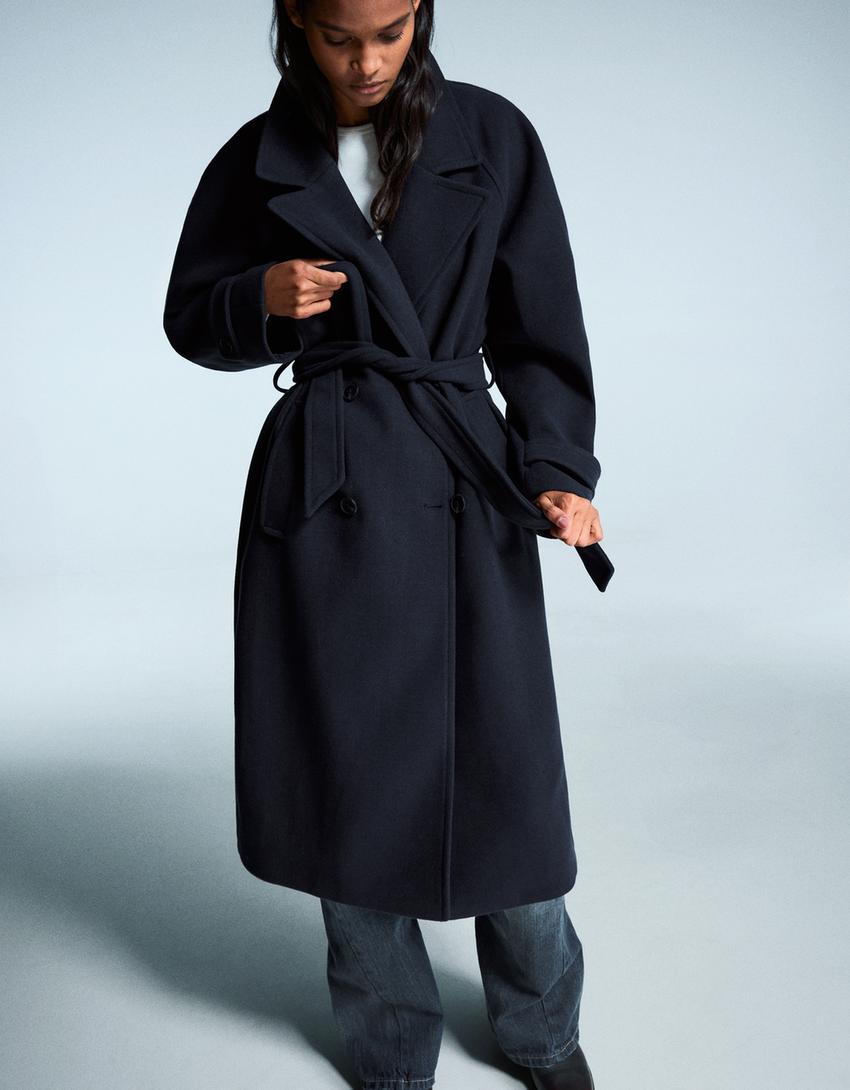 Abrigo trench soft cinturón-Marino