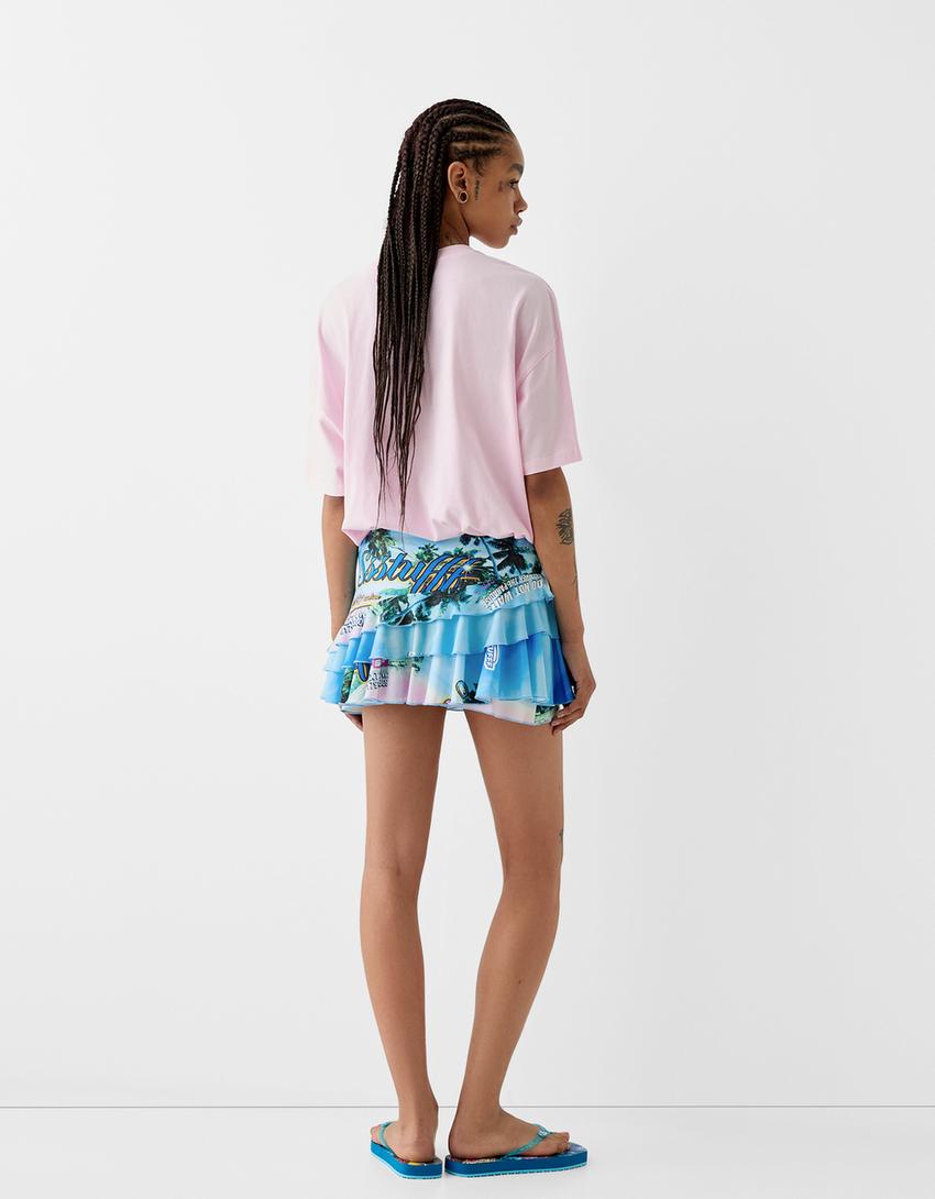 SSSTUFFF x BERSHKA print ruffled mini skirt-Pink-2