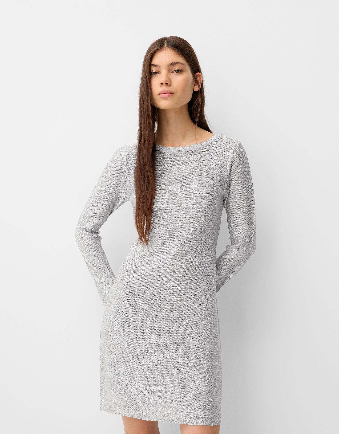 Bershka Minikleid Mit Glitzer Und Pailletten Damen L Silber günstig online kaufen